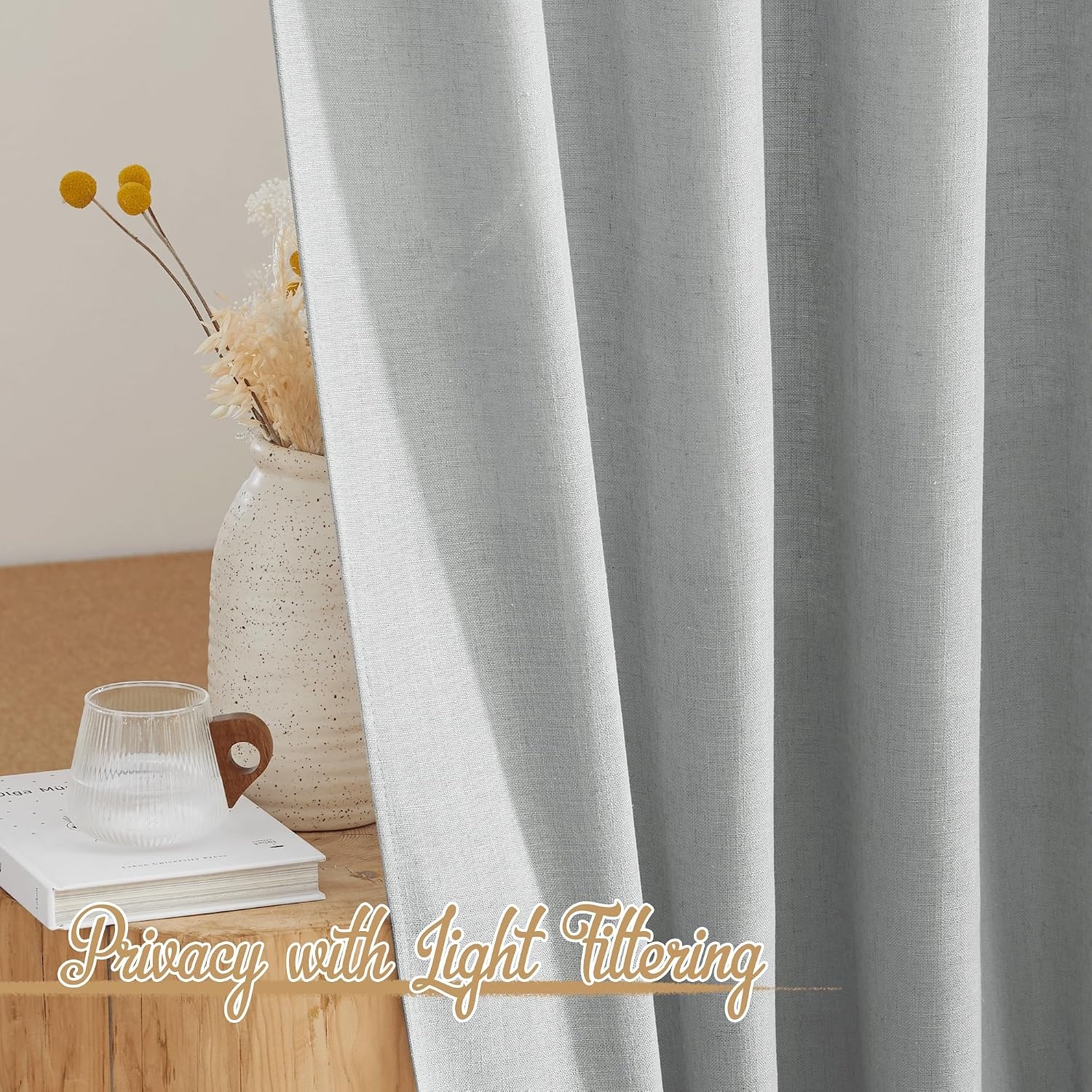 image:imageNICETOWN White Linen Sheer Curtains and Drapes 84 inches Long Rod Pocket amp Back Tab semitransparent with Light Through Vertical Window Treatments for Sliding Glass Door amp Living Room 52W Set of 2Linen Light Gray