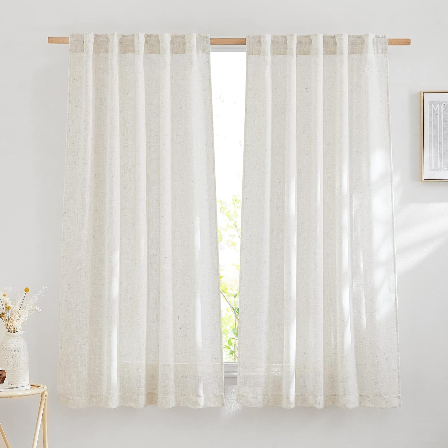 image:imageNICETOWN White Linen Sheer Curtains and Drapes 84 inches Long Rod Pocket amp Back Tab semitransparent with Light Through Vertical Window Treatments for Sliding Glass Door amp Living Room 52W Set of 2Linen
