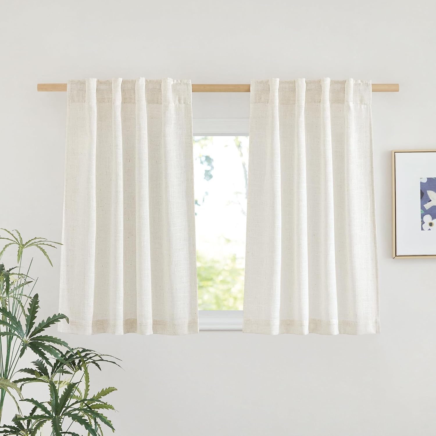image:imageNICETOWN White Linen Sheer Curtains and Drapes 84 inches Long Rod Pocket amp Back Tab semitransparent with Light Through Vertical Window Treatments for Sliding Glass Door amp Living Room 52W Set of 2Linen