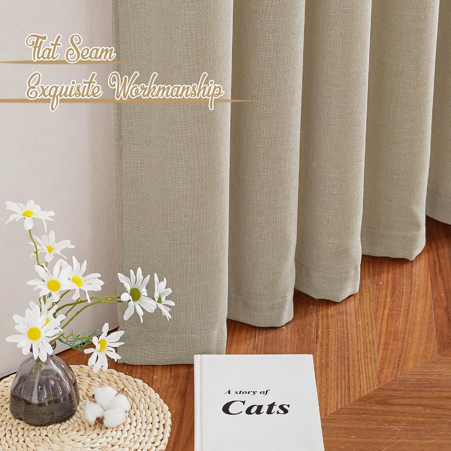 image:imageNICETOWN White Linen Sheer Curtains and Drapes 84 inches Long Rod Pocket amp Back Tab semitransparent with Light Through Vertical Window Treatments for Sliding Glass Door amp Living Room 52W Set of 2Linen Taupe