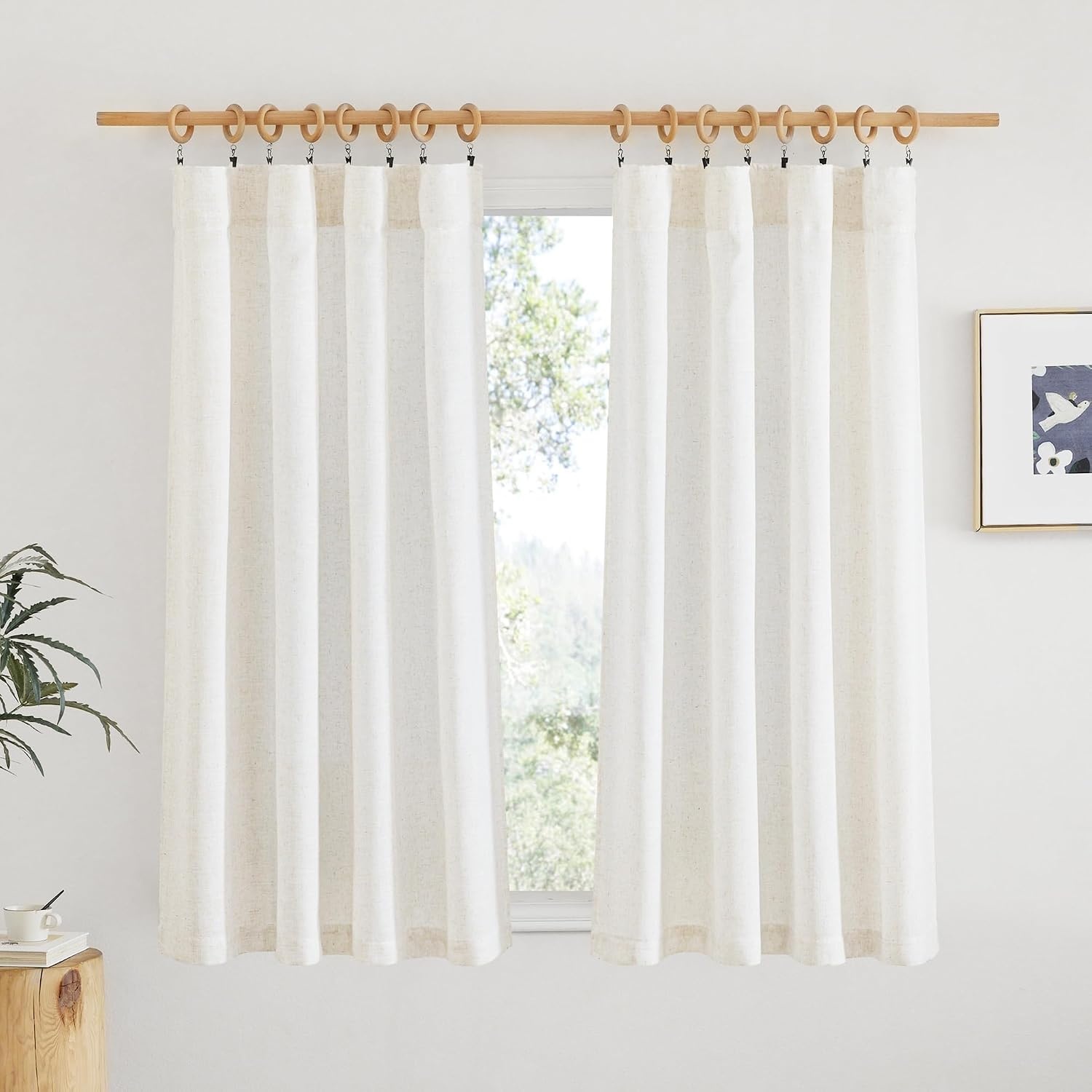 image:imageNICETOWN White Linen Sheer Curtains and Drapes 84 inches Long Rod Pocket amp Back Tab semitransparent with Light Through Vertical Window Treatments for Sliding Glass Door amp Living Room 52W Set of 2Linen