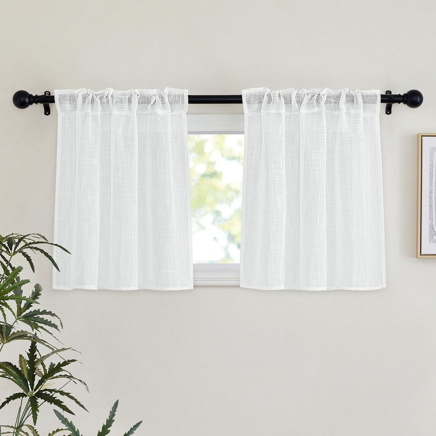 image:imageNICETOWN White Linen Sheer Curtains and Drapes 84 inches Long Rod Pocket amp Back Tab semitransparent with Light Through Vertical Window Treatments for Sliding Glass Door amp Living Room 52W Set of 2White