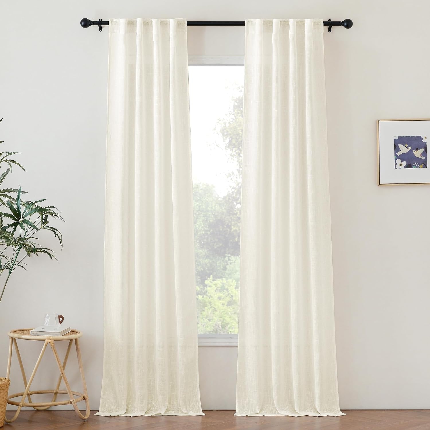 image:imageNICETOWN White Linen Sheer Curtains and Drapes 84 inches Long Rod Pocket amp Back Tab semitransparent with Light Through Vertical Window Treatments for Sliding Glass Door amp Living Room 52W Set of 2Natural