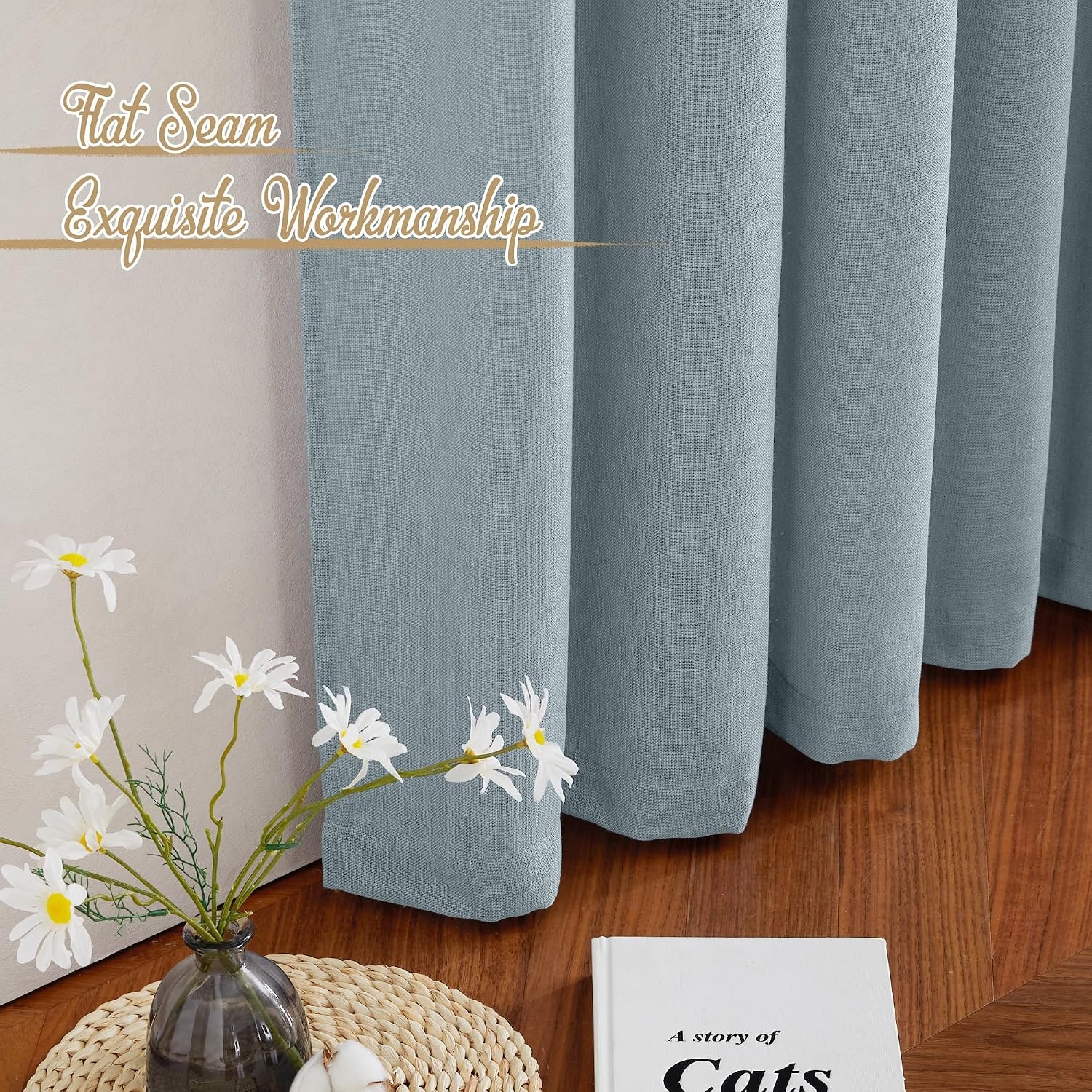 image:imageNICETOWN White Linen Sheer Curtains and Drapes 84 inches Long Rod Pocket amp Back Tab semitransparent with Light Through Vertical Window Treatments for Sliding Glass Door amp Living Room 52W Set of 2Linen Mist Blue
