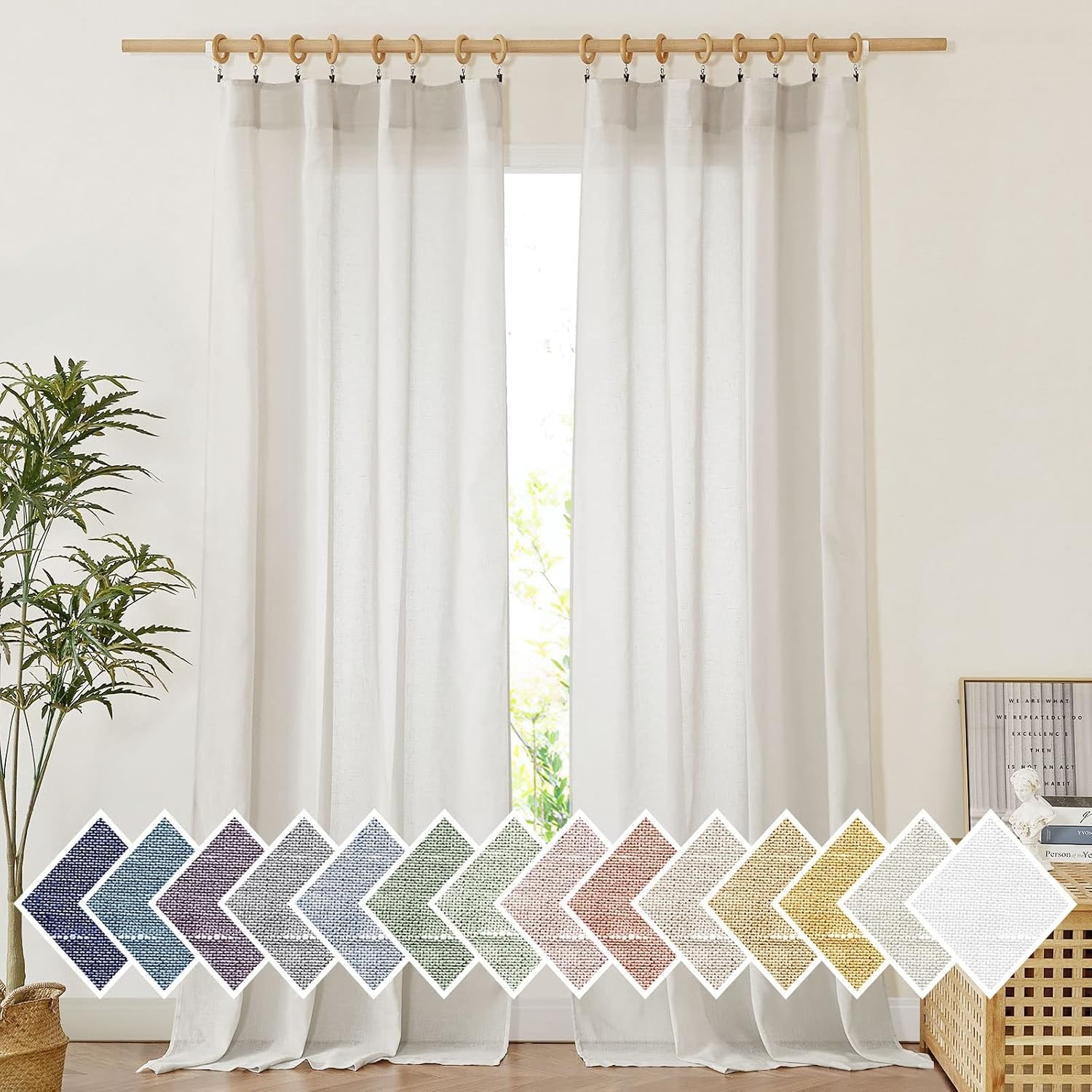 image:imageNICETOWN White Linen Sheer Curtains and Drapes 84 inches Long Rod Pocket amp Back Tab semitransparent with Light Through Vertical Window Treatments for Sliding Glass Door amp Living Room 52W Set of 2Natural