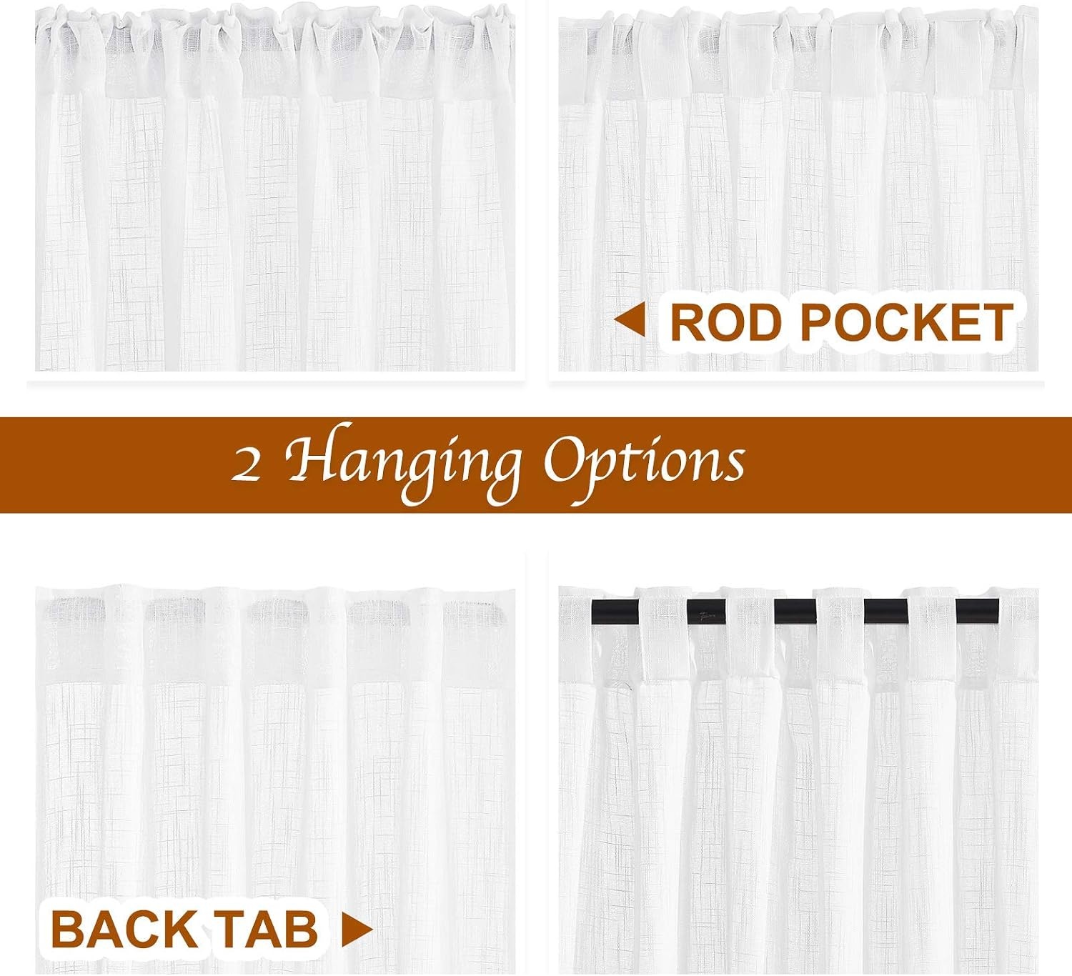 image:imageNICETOWN White Linen Sheer Curtains and Drapes 84 inches Long Rod Pocket amp Back Tab semitransparent with Light Through Vertical Window Treatments for Sliding Glass Door amp Living Room 52W Set of 2White