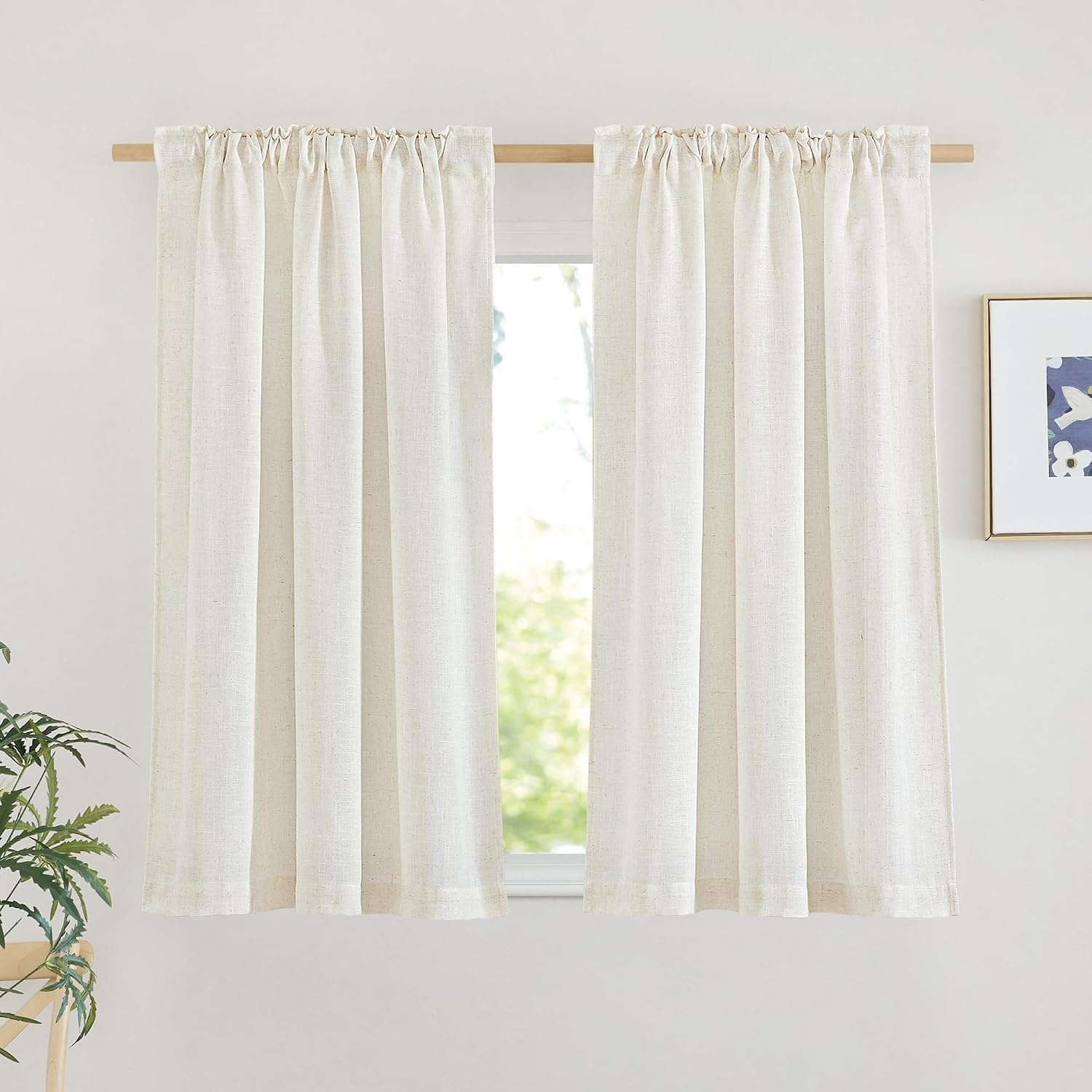 image:imageNICETOWN White Linen Sheer Curtains and Drapes 84 inches Long Rod Pocket amp Back Tab semitransparent with Light Through Vertical Window Treatments for Sliding Glass Door amp Living Room 52W Set of 2Linen