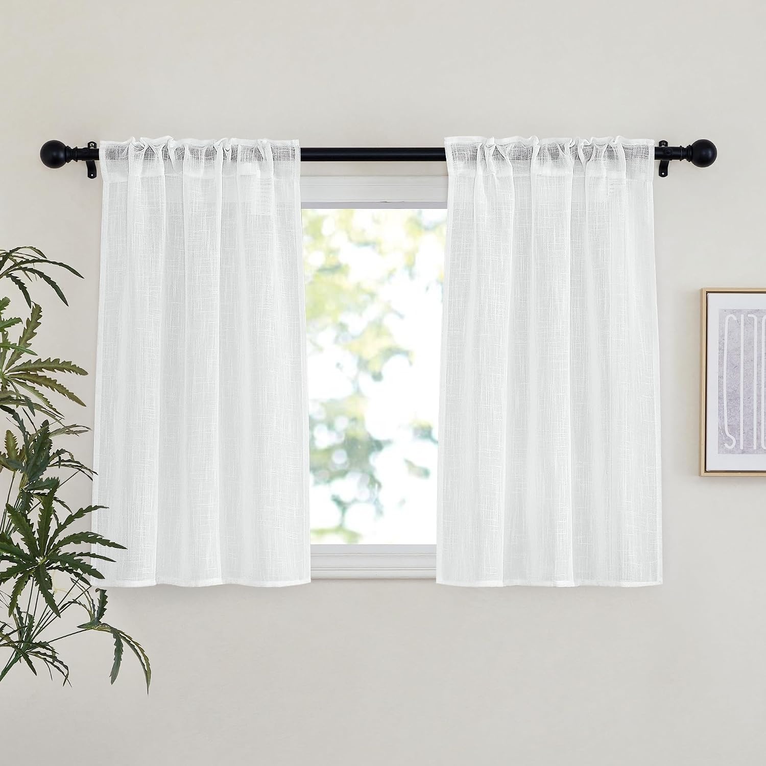 image:imageNICETOWN White Linen Sheer Curtains and Drapes 84 inches Long Rod Pocket amp Back Tab semitransparent with Light Through Vertical Window Treatments for Sliding Glass Door amp Living Room 52W Set of 2White