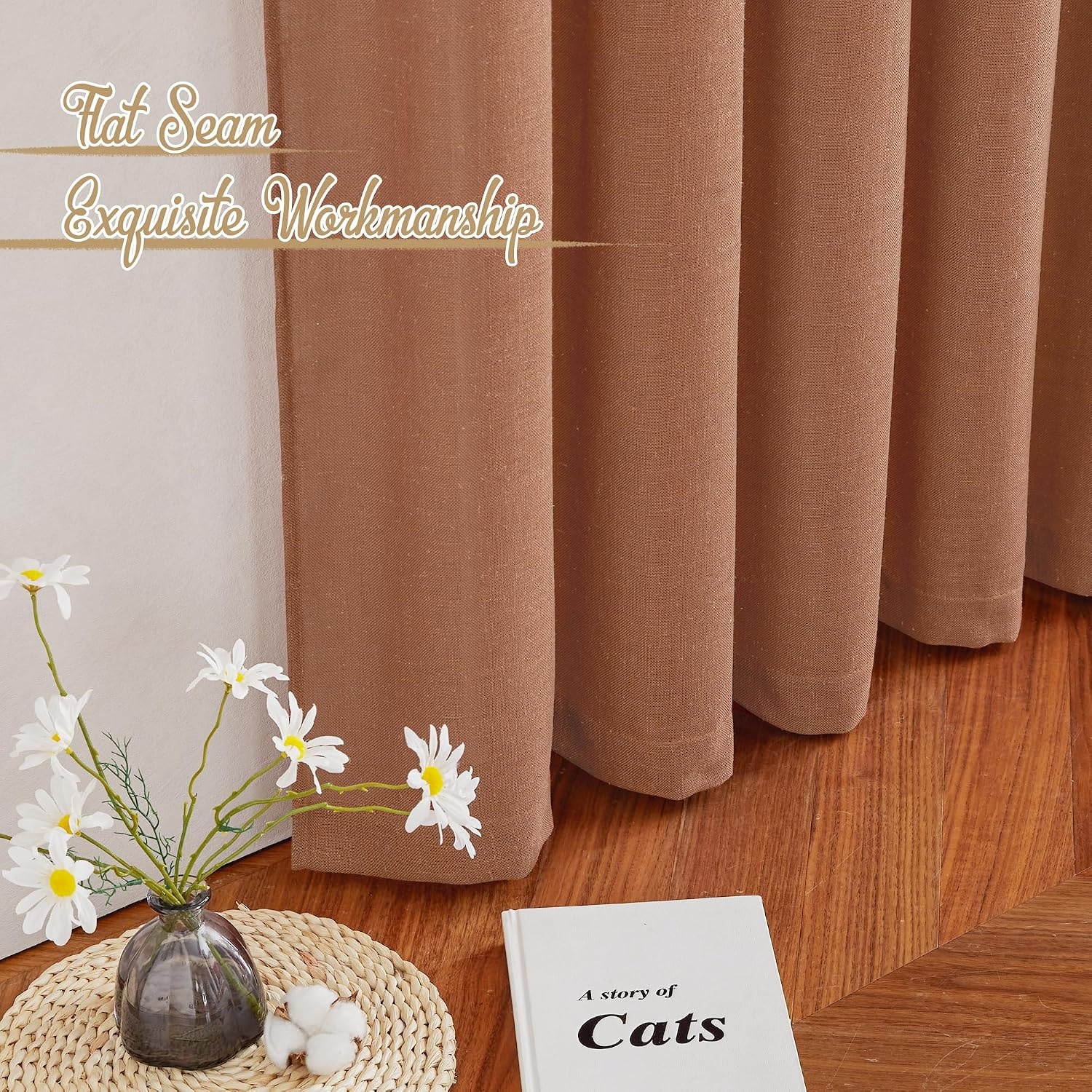 image:imageNICETOWN White Linen Sheer Curtains and Drapes 84 inches Long Rod Pocket amp Back Tab semitransparent with Light Through Vertical Window Treatments for Sliding Glass Door amp Living Room 52W Set of 2Linen Caramel