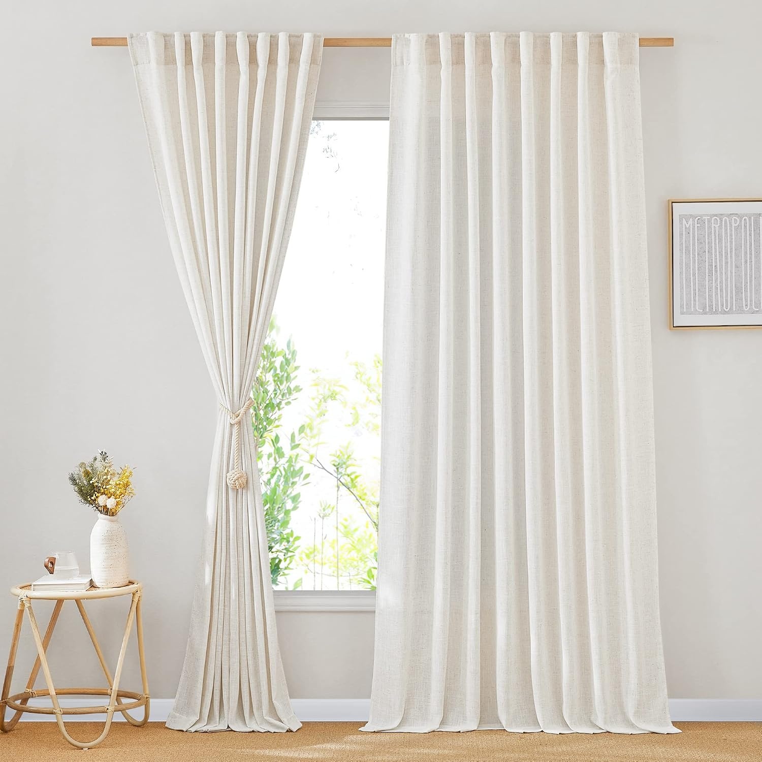 image:imageNICETOWN White Linen Sheer Curtains and Drapes 84 inches Long Rod Pocket amp Back Tab semitransparent with Light Through Vertical Window Treatments for Sliding Glass Door amp Living Room 52W Set of 2Linen