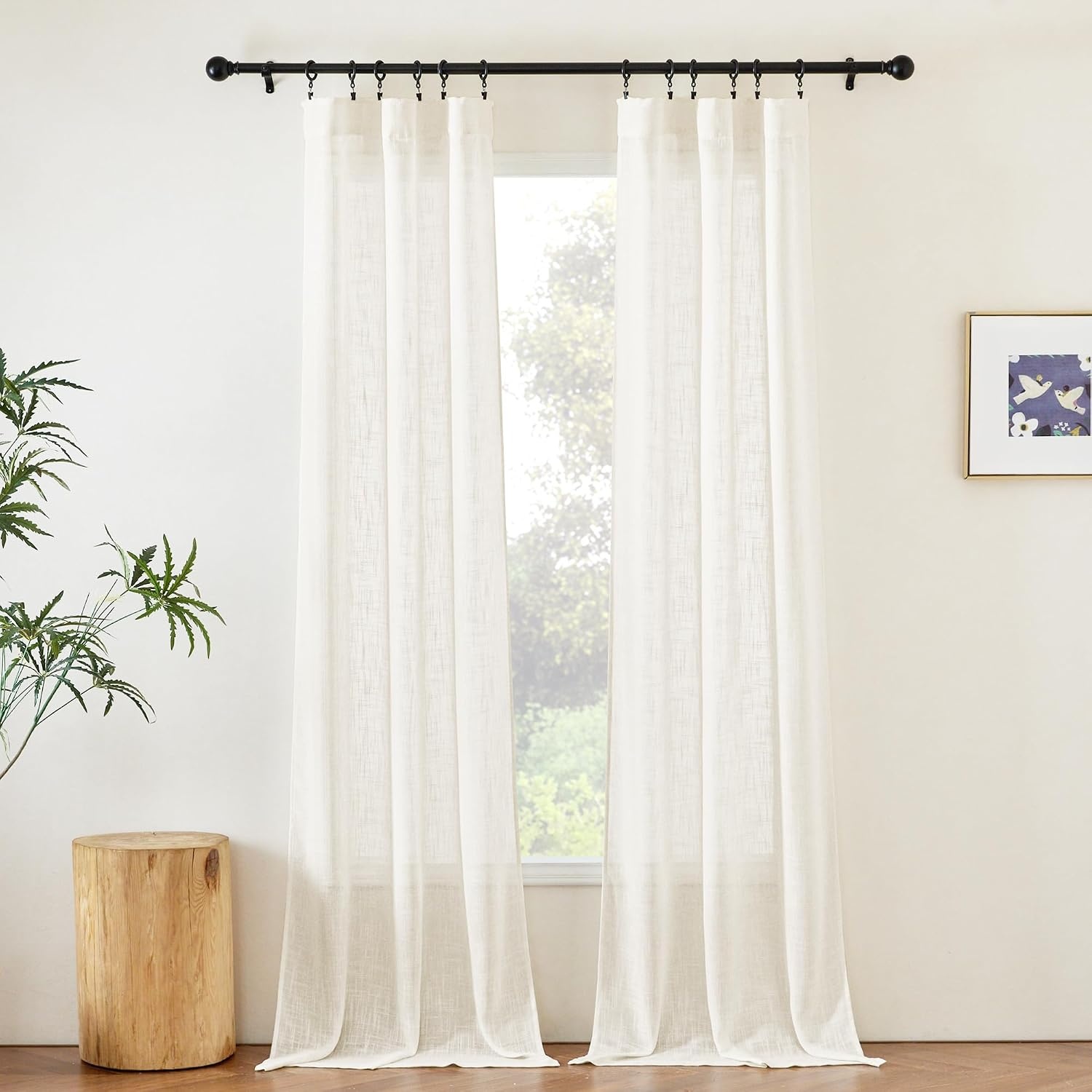 image:imageNICETOWN White Linen Sheer Curtains and Drapes 84 inches Long Rod Pocket amp Back Tab semitransparent with Light Through Vertical Window Treatments for Sliding Glass Door amp Living Room 52W Set of 2Natural
