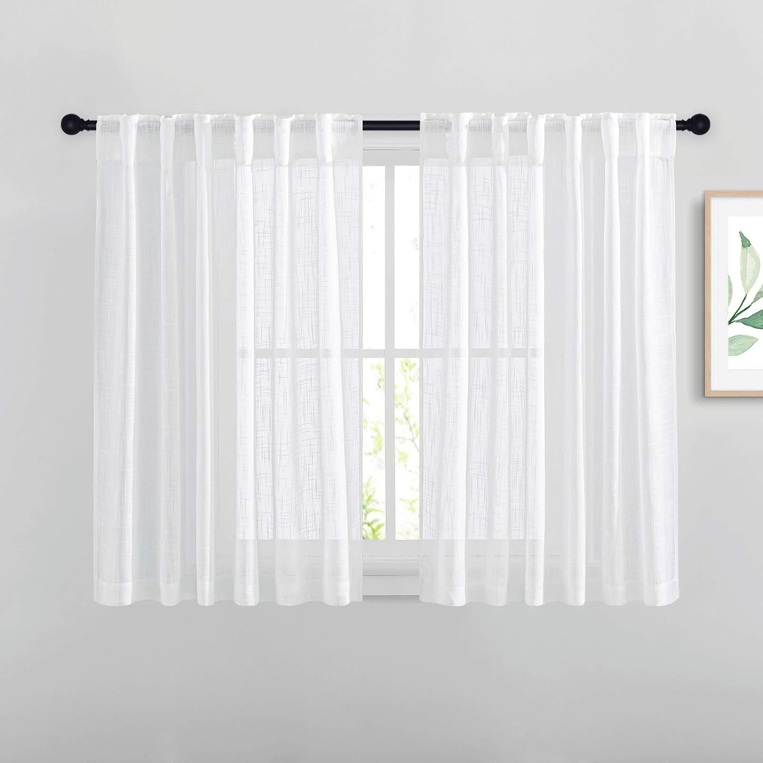 image:imageNICETOWN White Linen Sheer Curtains and Drapes 84 inches Long Rod Pocket amp Back Tab semitransparent with Light Through Vertical Window Treatments for Sliding Glass Door amp Living Room 52W Set of 2White