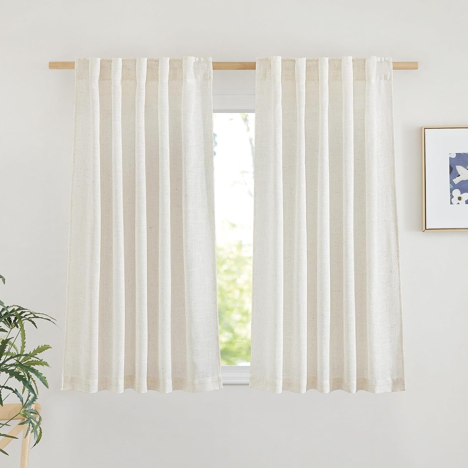 image:imageNICETOWN White Linen Sheer Curtains and Drapes 84 inches Long Rod Pocket amp Back Tab semitransparent with Light Through Vertical Window Treatments for Sliding Glass Door amp Living Room 52W Set of 2Linen