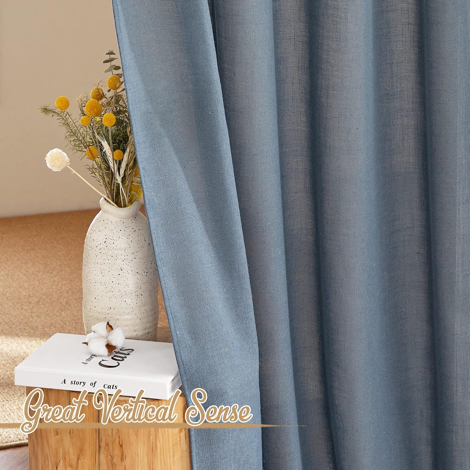 image:imageNICETOWN White Linen Sheer Curtains and Drapes 84 inches Long Rod Pocket amp Back Tab semitransparent with Light Through Vertical Window Treatments for Sliding Glass Door amp Living Room 52W Set of 2Linen Stone Blue