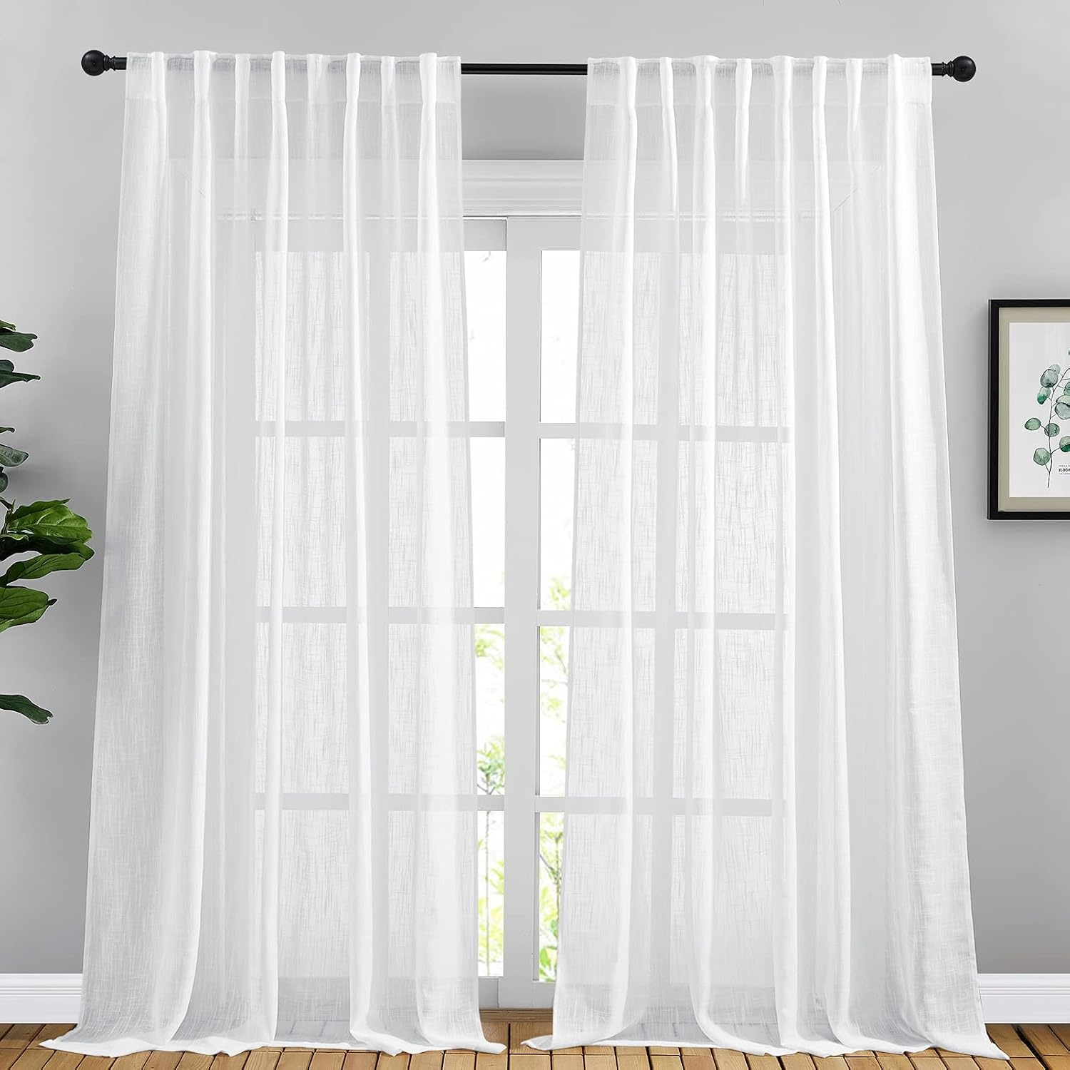 image:imageNICETOWN White Linen Sheer Curtains and Drapes 84 inches Long Rod Pocket amp Back Tab semitransparent with Light Through Vertical Window Treatments for Sliding Glass Door amp Living Room 52W Set of 2White
