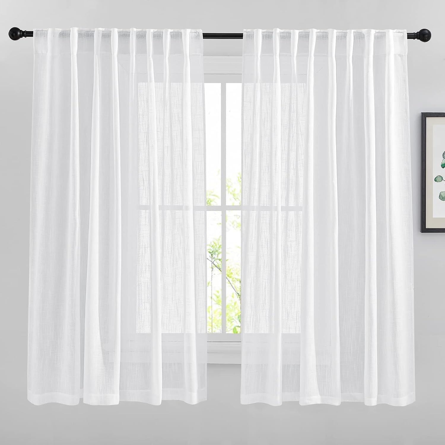 image:imageNICETOWN White Linen Sheer Curtains and Drapes 84 inches Long Rod Pocket amp Back Tab semitransparent with Light Through Vertical Window Treatments for Sliding Glass Door amp Living Room 52W Set of 2White