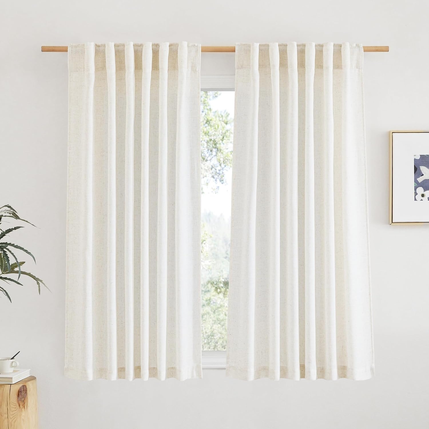 image:imageNICETOWN White Linen Sheer Curtains and Drapes 84 inches Long Rod Pocket amp Back Tab semitransparent with Light Through Vertical Window Treatments for Sliding Glass Door amp Living Room 52W Set of 2Linen
