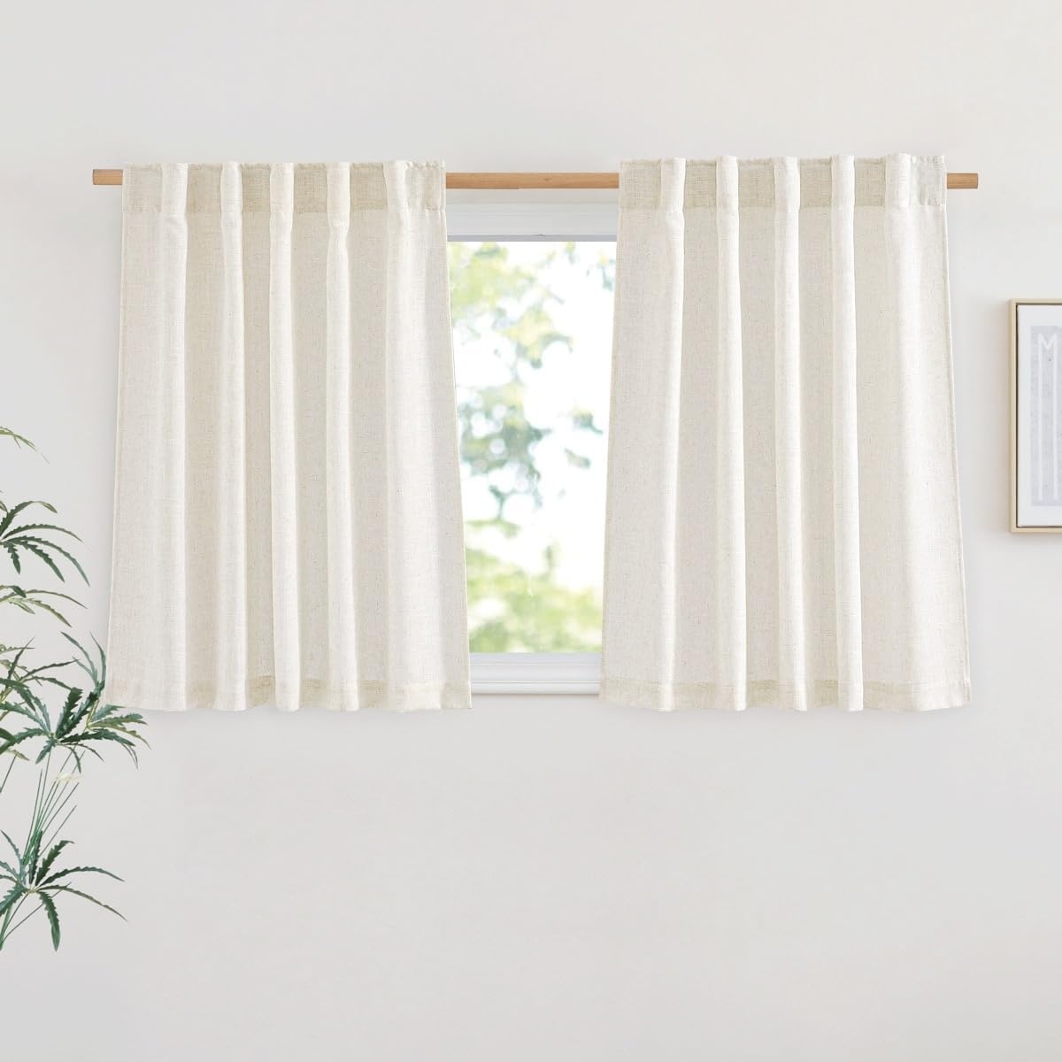 image:imageNICETOWN White Linen Sheer Curtains and Drapes 84 inches Long Rod Pocket amp Back Tab semitransparent with Light Through Vertical Window Treatments for Sliding Glass Door amp Living Room 52W Set of 2Linen