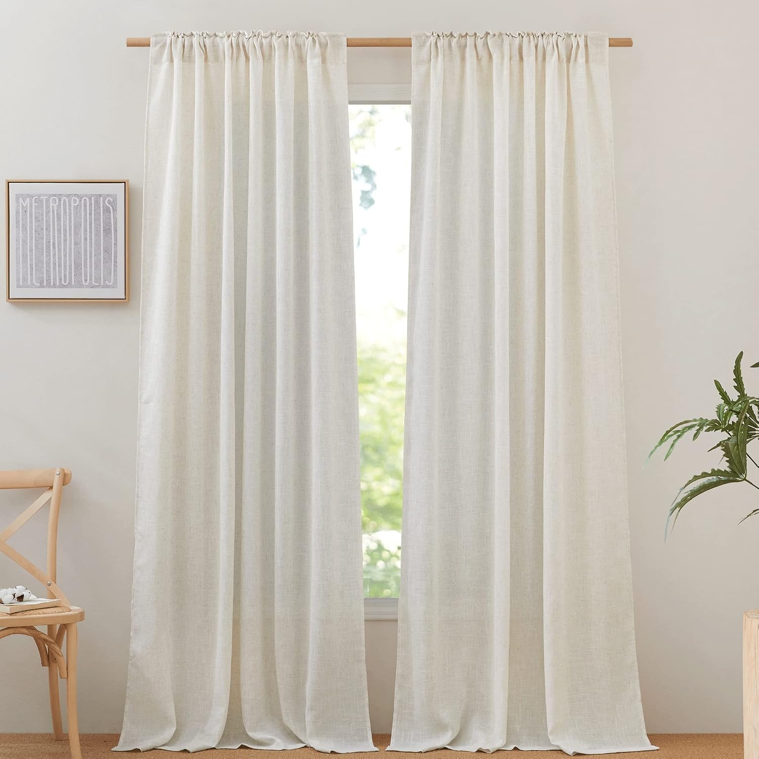 image:imageNICETOWN White Linen Sheer Curtains and Drapes 84 inches Long Rod Pocket amp Back Tab semitransparent with Light Through Vertical Window Treatments for Sliding Glass Door amp Living Room 52W Set of 2Linen