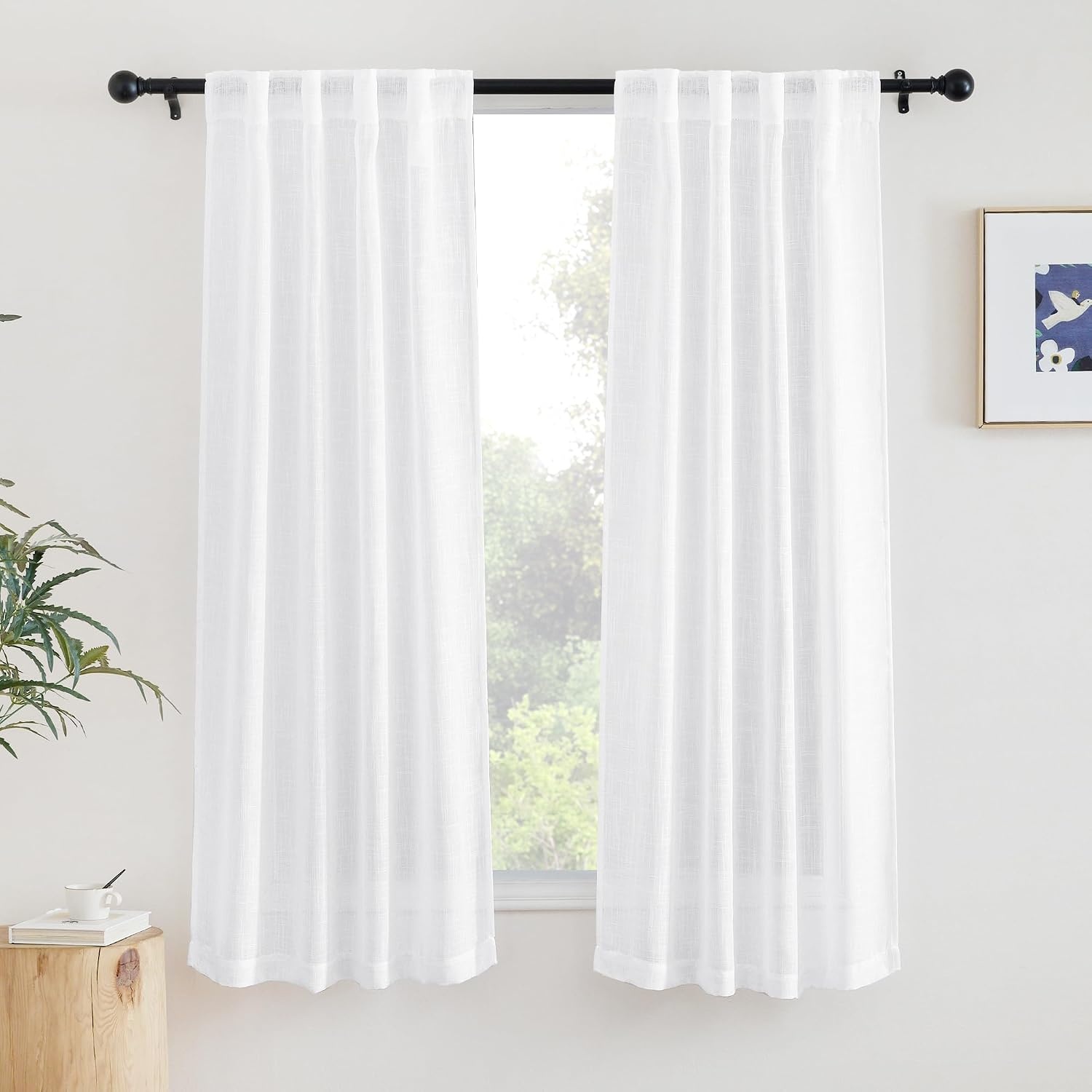 image:imageNICETOWN White Linen Sheer Curtains and Drapes 84 inches Long Rod Pocket amp Back Tab semitransparent with Light Through Vertical Window Treatments for Sliding Glass Door amp Living Room 52W Set of 2White