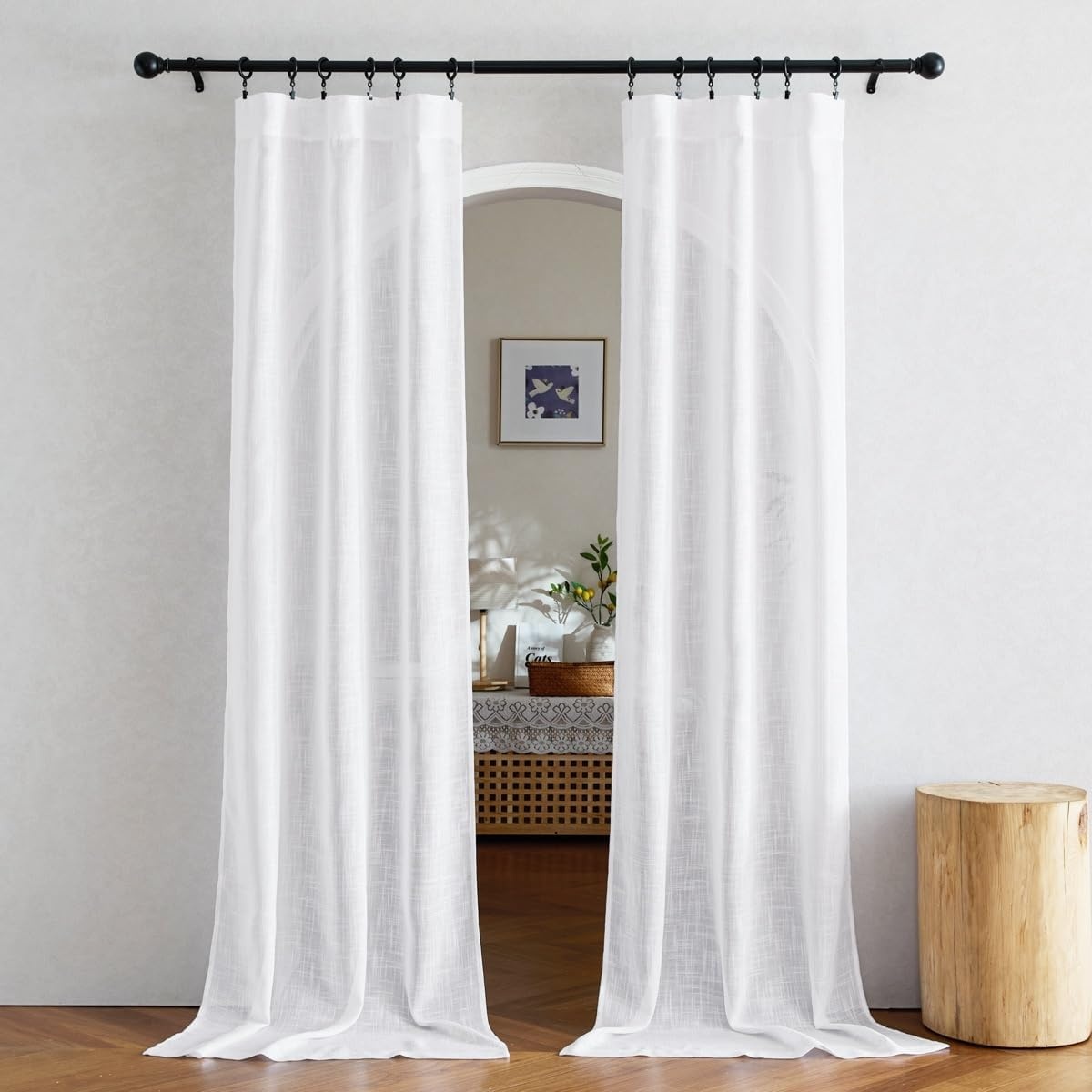 image:imageNICETOWN White Linen Sheer Curtains and Drapes 84 inches Long Rod Pocket amp Back Tab semitransparent with Light Through Vertical Window Treatments for Sliding Glass Door amp Living Room 52W Set of 2White