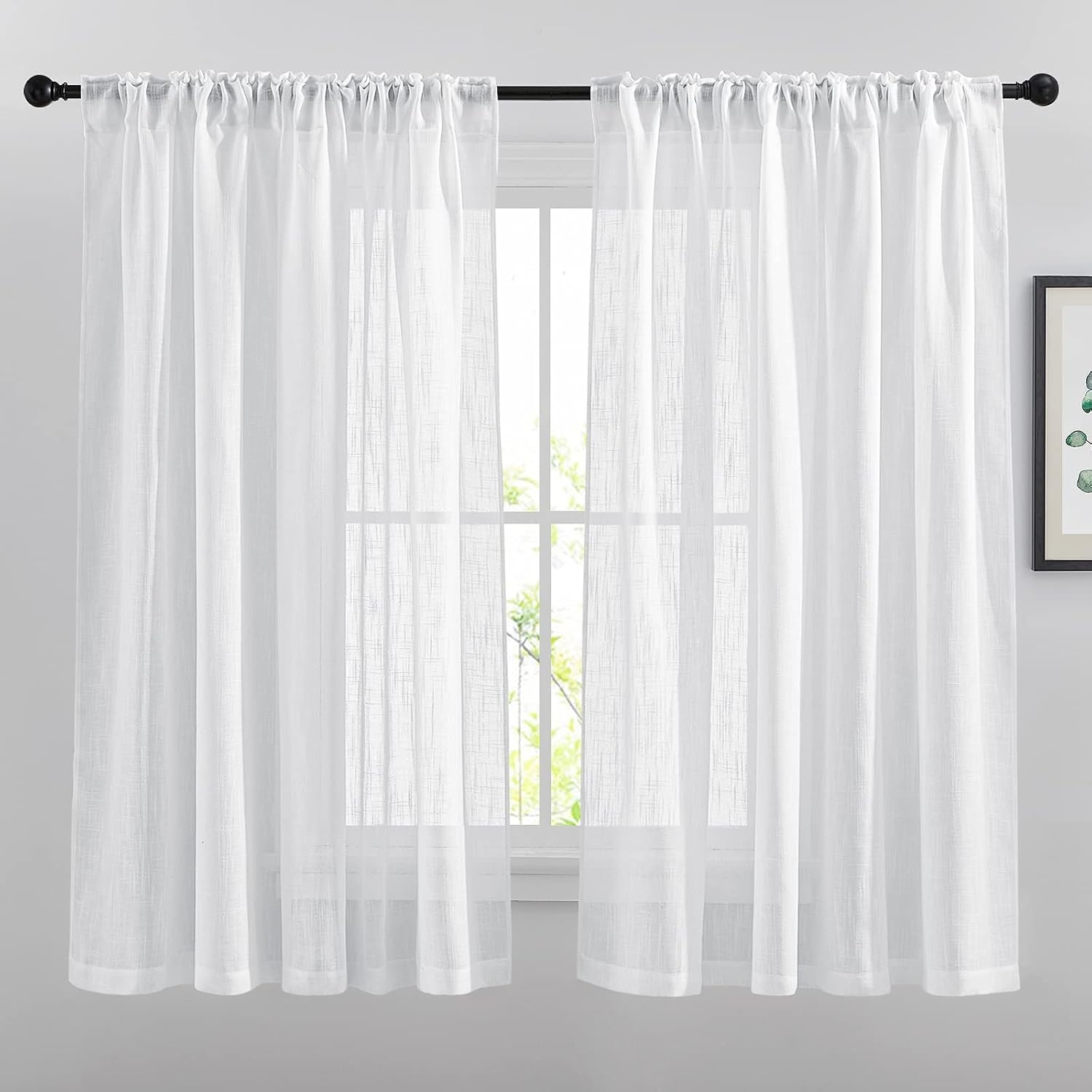 image:imageNICETOWN White Linen Sheer Curtains and Drapes 84 inches Long Rod Pocket amp Back Tab semitransparent with Light Through Vertical Window Treatments for Sliding Glass Door amp Living Room 52W Set of 2White