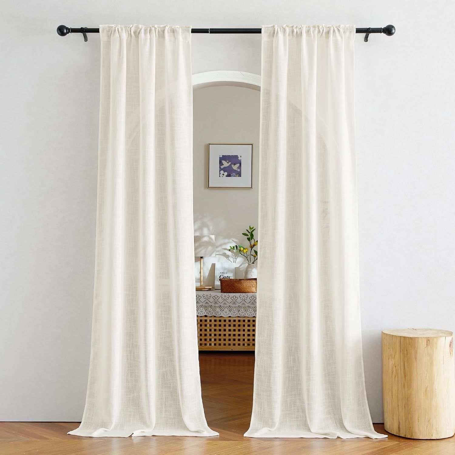 image:imageNICETOWN White Linen Sheer Curtains and Drapes 84 inches Long Rod Pocket amp Back Tab semitransparent with Light Through Vertical Window Treatments for Sliding Glass Door amp Living Room 52W Set of 2Natural