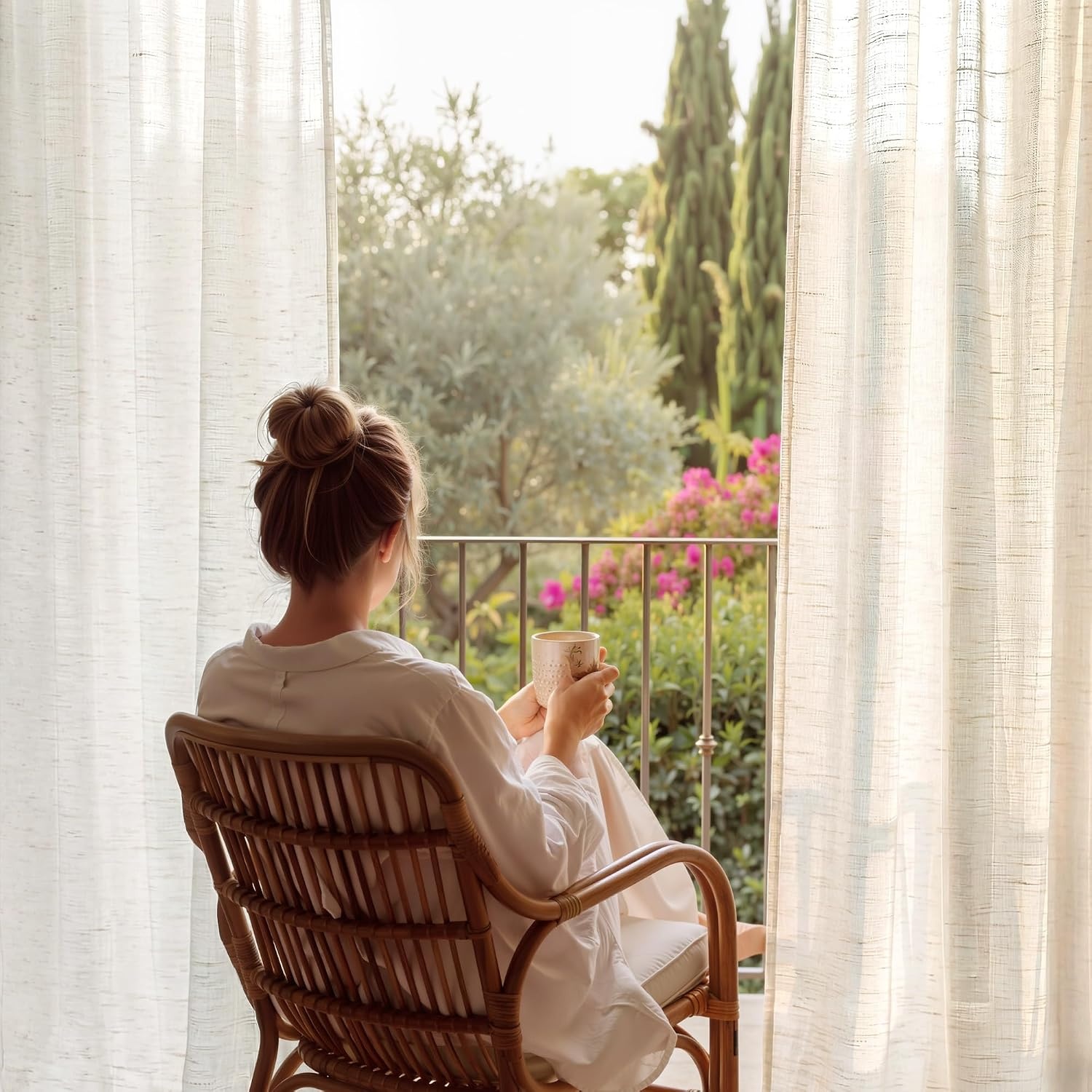 image:imageNICETOWN White Linen Sheer Curtains and Drapes 84 inches Long Rod Pocket amp Back Tab semitransparent with Light Through Vertical Window Treatments for Sliding Glass Door amp Living Room 52W Set of 2Linen Burlap