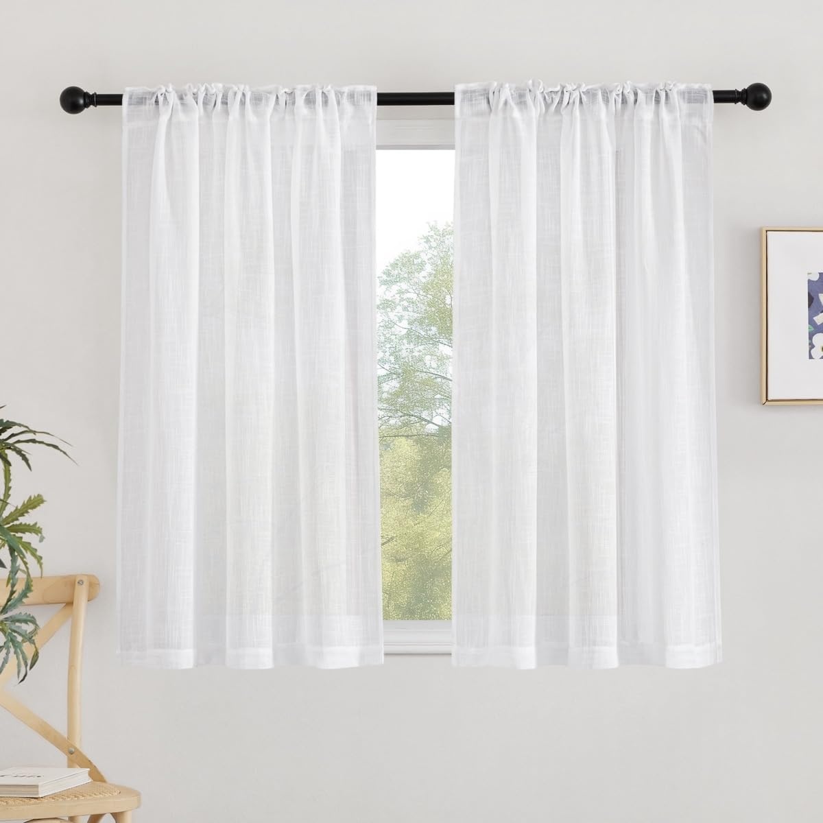 image:imageNICETOWN White Linen Sheer Curtains and Drapes 84 inches Long Rod Pocket amp Back Tab semitransparent with Light Through Vertical Window Treatments for Sliding Glass Door amp Living Room 52W Set of 2White