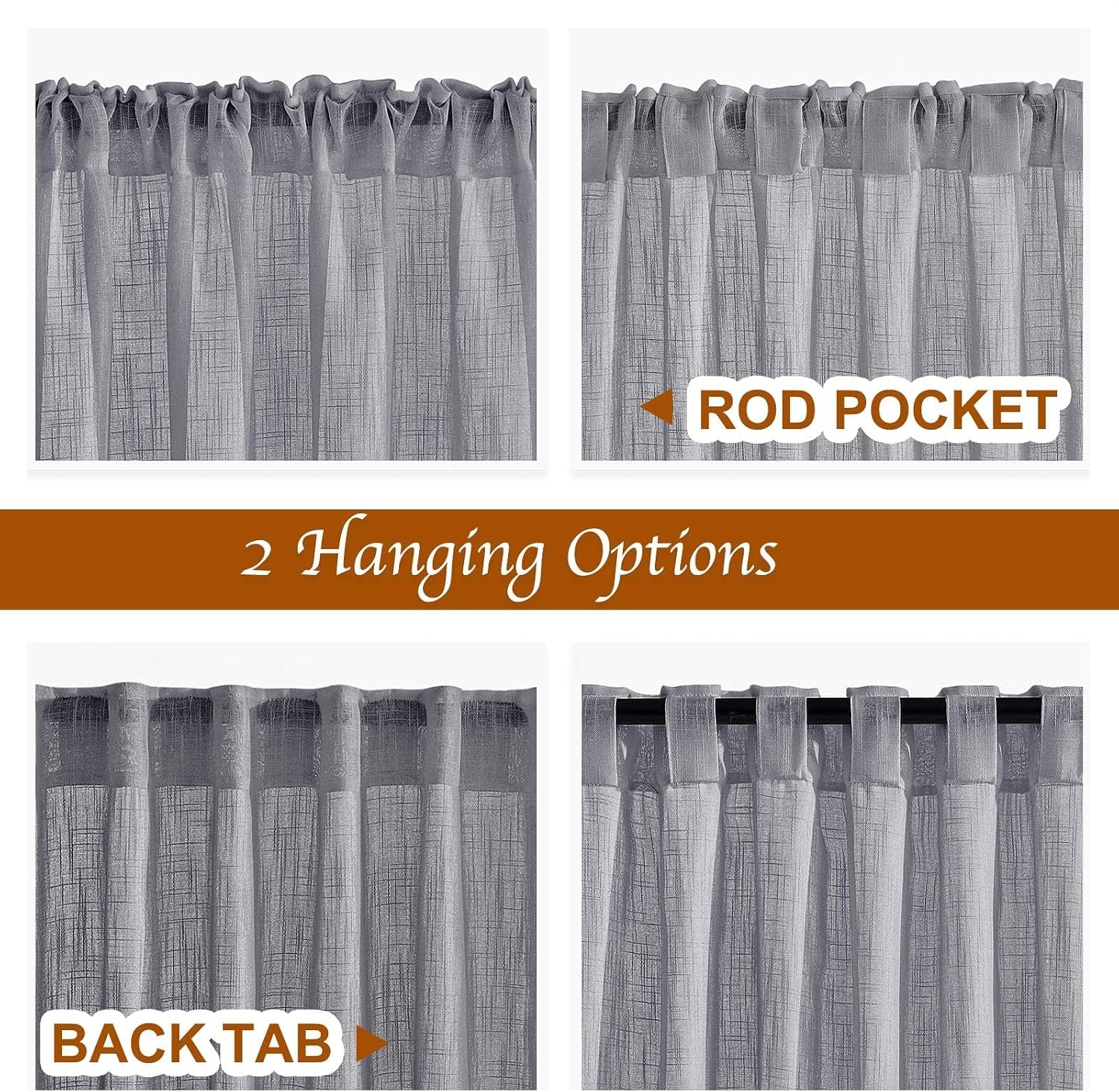image:imageNICETOWN White Linen Sheer Curtains and Drapes 84 inches Long Rod Pocket amp Back Tab semitransparent with Light Through Vertical Window Treatments for Sliding Glass Door amp Living Room 52W Set of 2Grey