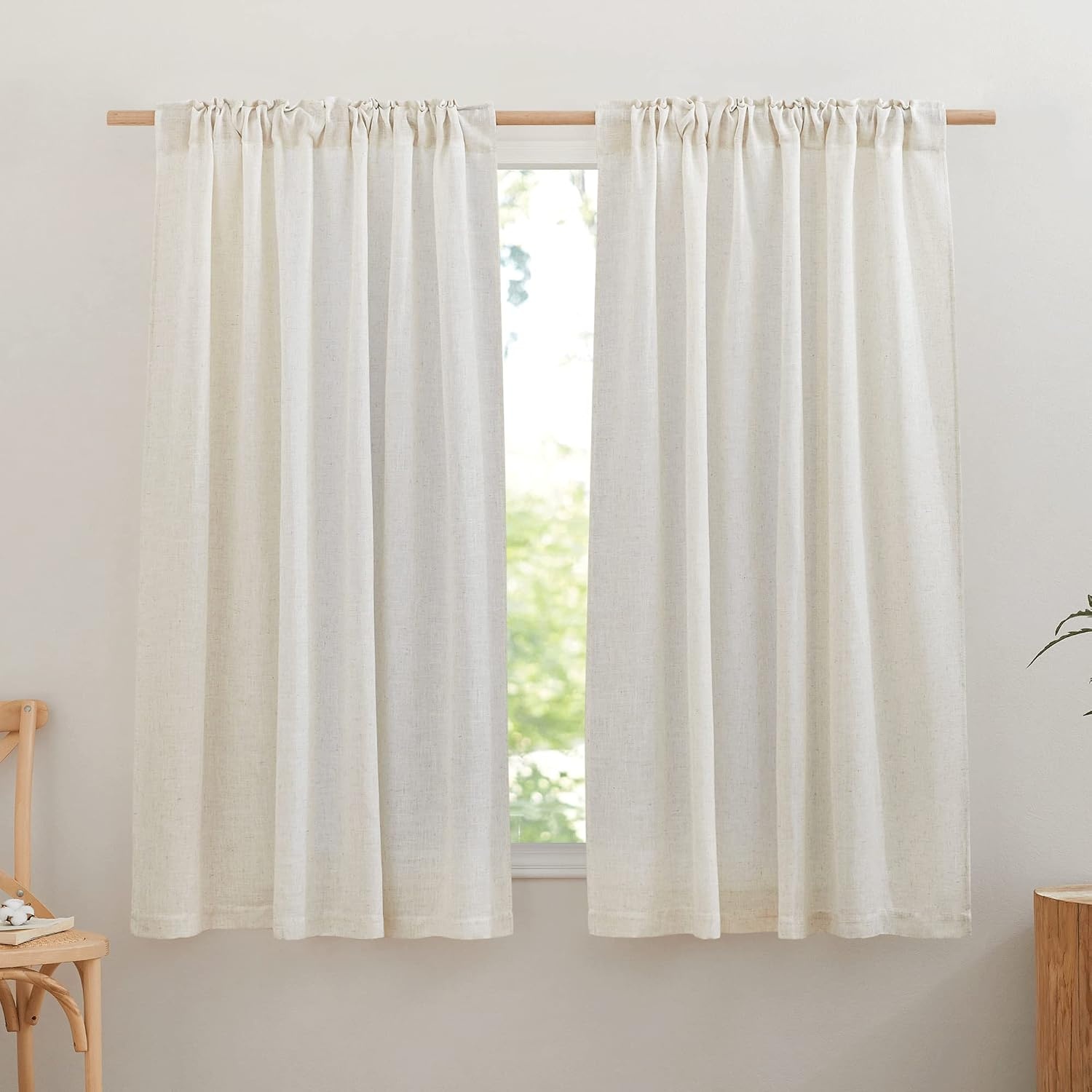 image:imageNICETOWN White Linen Sheer Curtains and Drapes 84 inches Long Rod Pocket amp Back Tab semitransparent with Light Through Vertical Window Treatments for Sliding Glass Door amp Living Room 52W Set of 2Linen