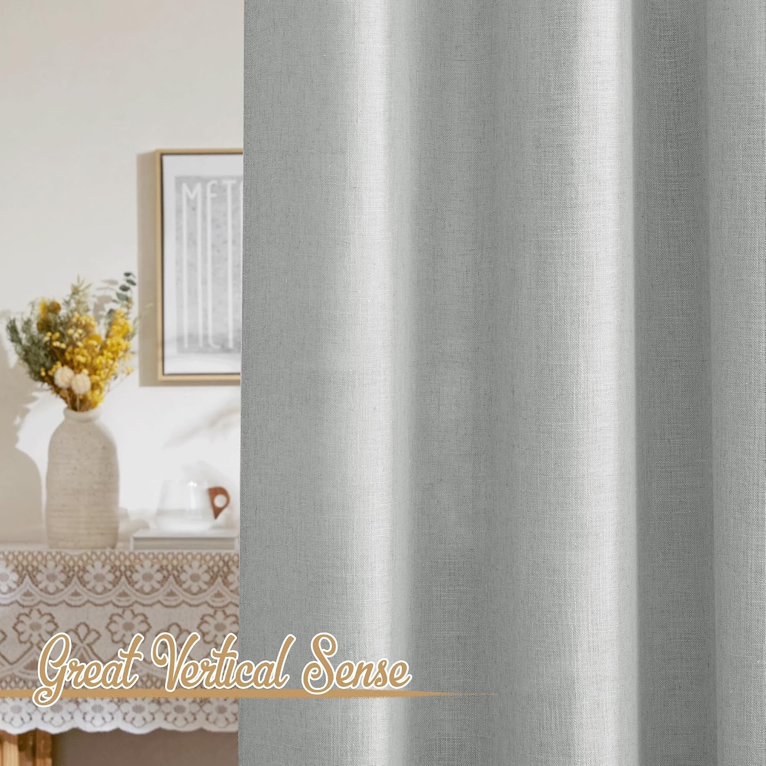 image:imageNICETOWN White Linen Sheer Curtains and Drapes 84 inches Long Rod Pocket amp Back Tab semitransparent with Light Through Vertical Window Treatments for Sliding Glass Door amp Living Room 52W Set of 2Linen Light Gray