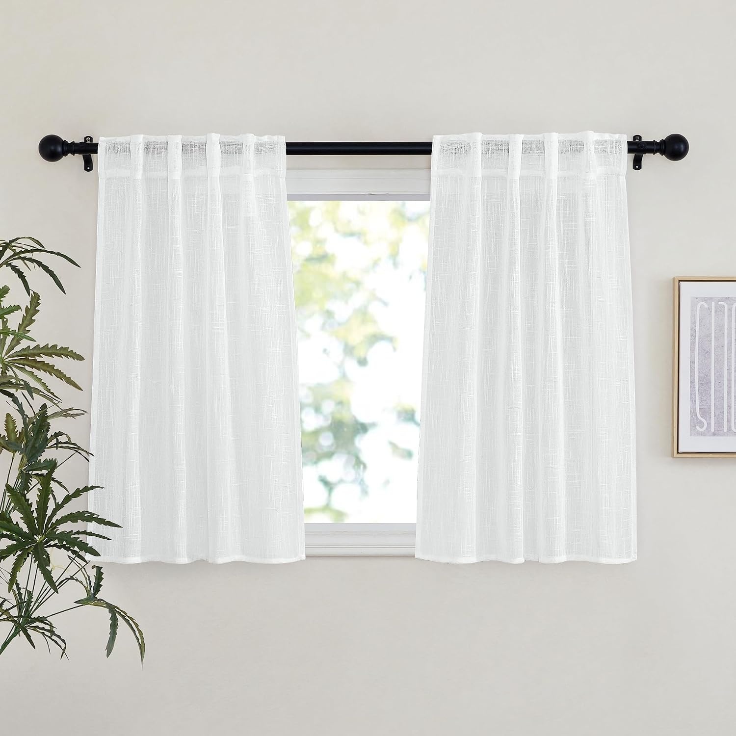 image:imageNICETOWN White Linen Sheer Curtains and Drapes 84 inches Long Rod Pocket amp Back Tab semitransparent with Light Through Vertical Window Treatments for Sliding Glass Door amp Living Room 52W Set of 2White