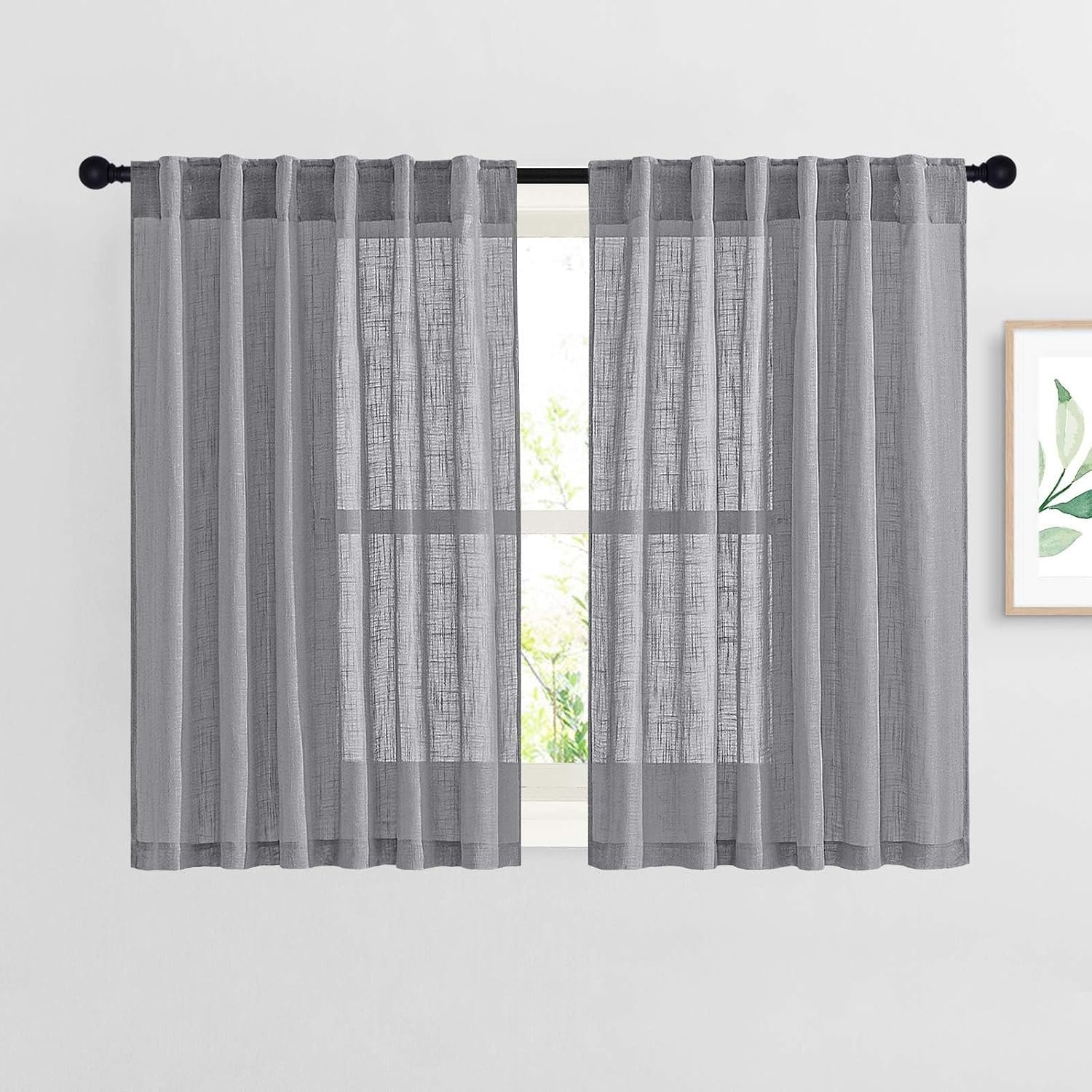 image:imageNICETOWN White Linen Sheer Curtains and Drapes 84 inches Long Rod Pocket amp Back Tab semitransparent with Light Through Vertical Window Treatments for Sliding Glass Door amp Living Room 52W Set of 2Grey