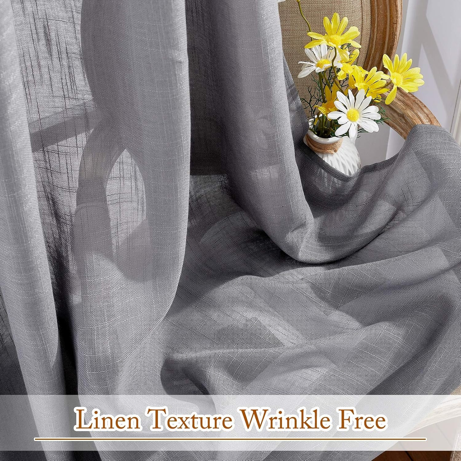 image:imageNICETOWN White Linen Sheer Curtains and Drapes 84 inches Long Rod Pocket amp Back Tab semitransparent with Light Through Vertical Window Treatments for Sliding Glass Door amp Living Room 52W Set of 2Grey