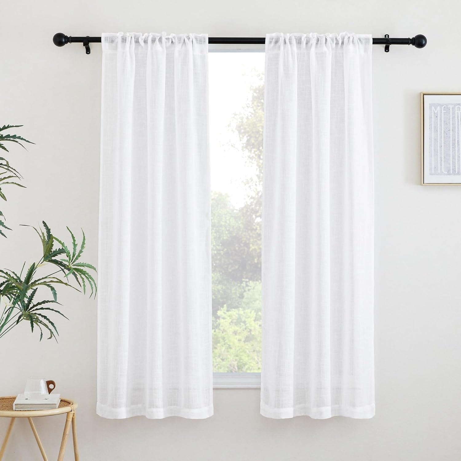 image:imageNICETOWN White Linen Sheer Curtains and Drapes 84 inches Long Rod Pocket amp Back Tab semitransparent with Light Through Vertical Window Treatments for Sliding Glass Door amp Living Room 52W Set of 2White