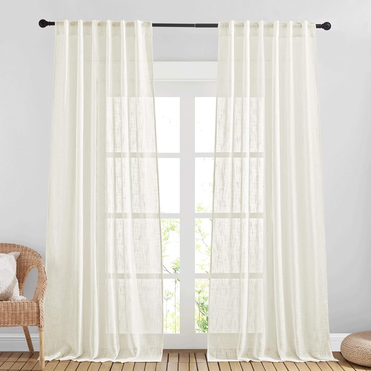 image:imageNICETOWN White Linen Sheer Curtains and Drapes 84 inches Long Rod Pocket amp Back Tab semitransparent with Light Through Vertical Window Treatments for Sliding Glass Door amp Living Room 52W Set of 2Natural