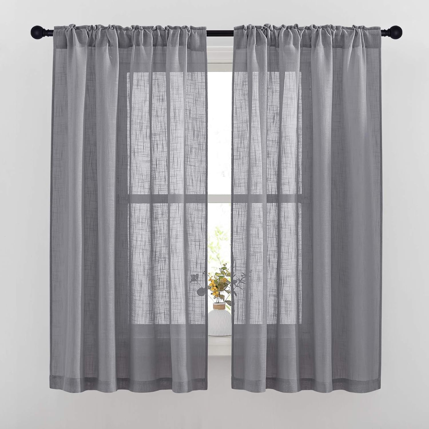 image:imageNICETOWN White Linen Sheer Curtains and Drapes 84 inches Long Rod Pocket amp Back Tab semitransparent with Light Through Vertical Window Treatments for Sliding Glass Door amp Living Room 52W Set of 2Grey