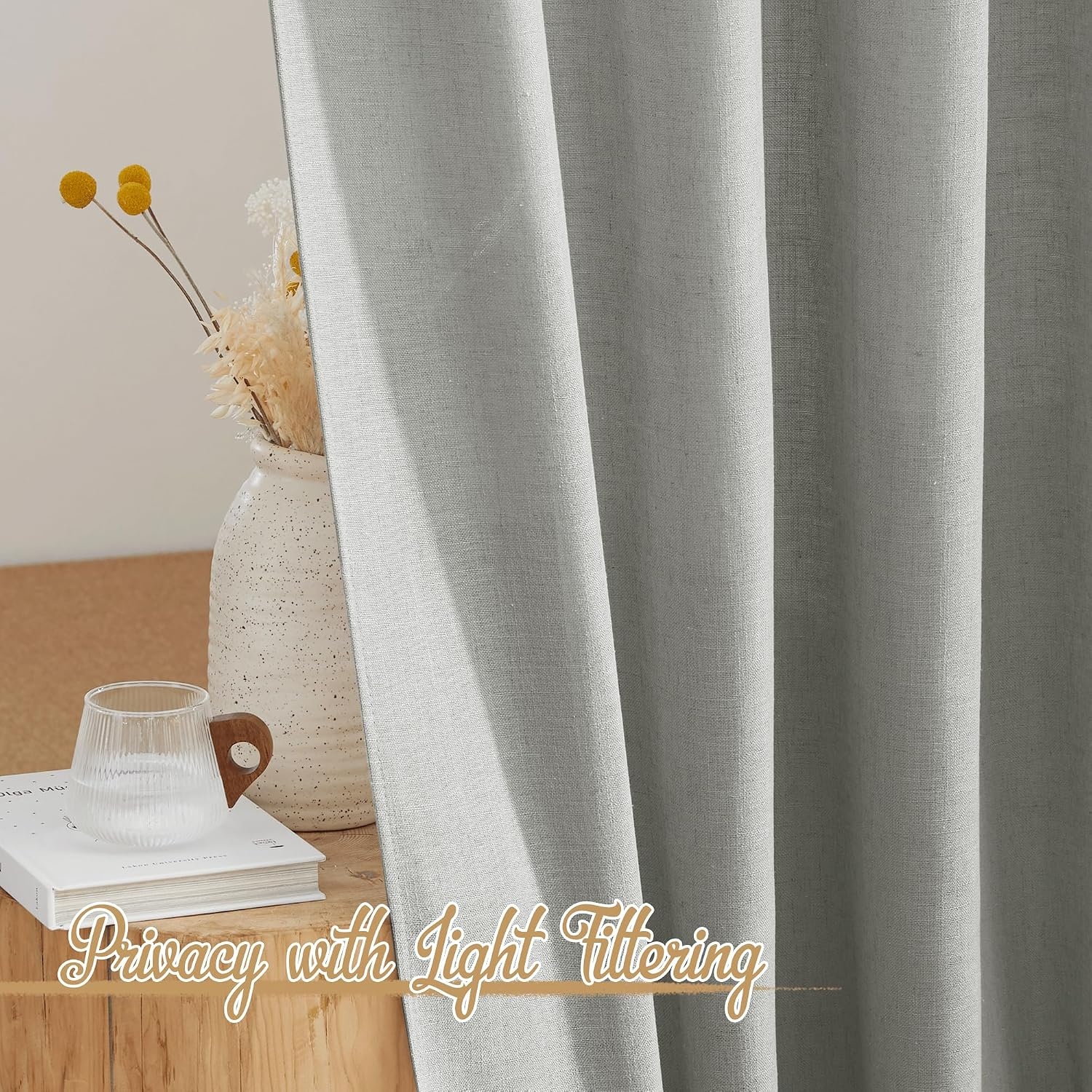 image:imageNICETOWN White Linen Sheer Curtains and Drapes 84 inches Long Rod Pocket amp Back Tab semitransparent with Light Through Vertical Window Treatments for Sliding Glass Door amp Living Room 52W Set of 2Linen Gray