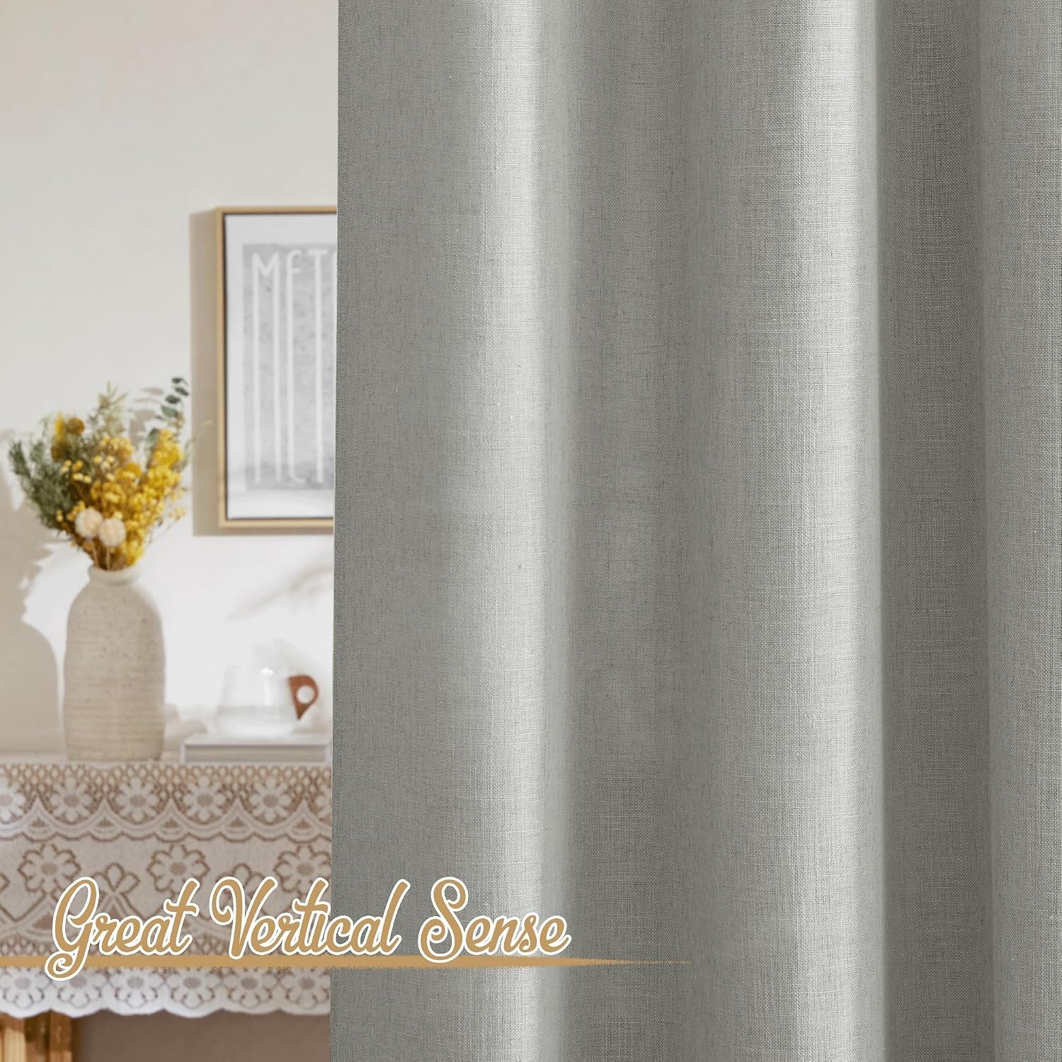 image:imageNICETOWN White Linen Sheer Curtains and Drapes 84 inches Long Rod Pocket amp Back Tab semitransparent with Light Through Vertical Window Treatments for Sliding Glass Door amp Living Room 52W Set of 2Linen Gray