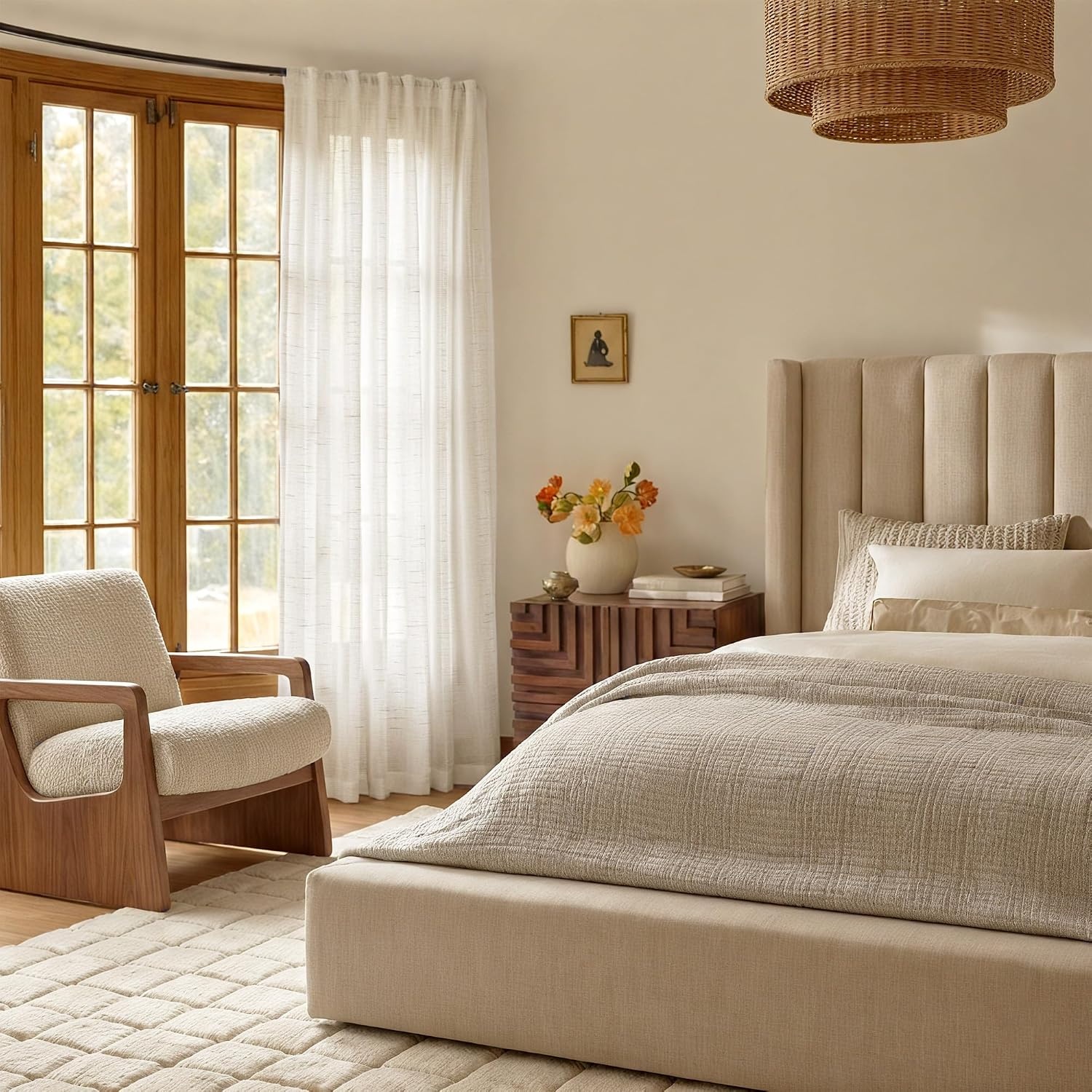 image:imageNICETOWN White Linen Sheer Curtains and Drapes 84 inches Long Rod Pocket amp Back Tab semitransparent with Light Through Vertical Window Treatments for Sliding Glass Door amp Living Room 52W Set of 2Linen Burlap