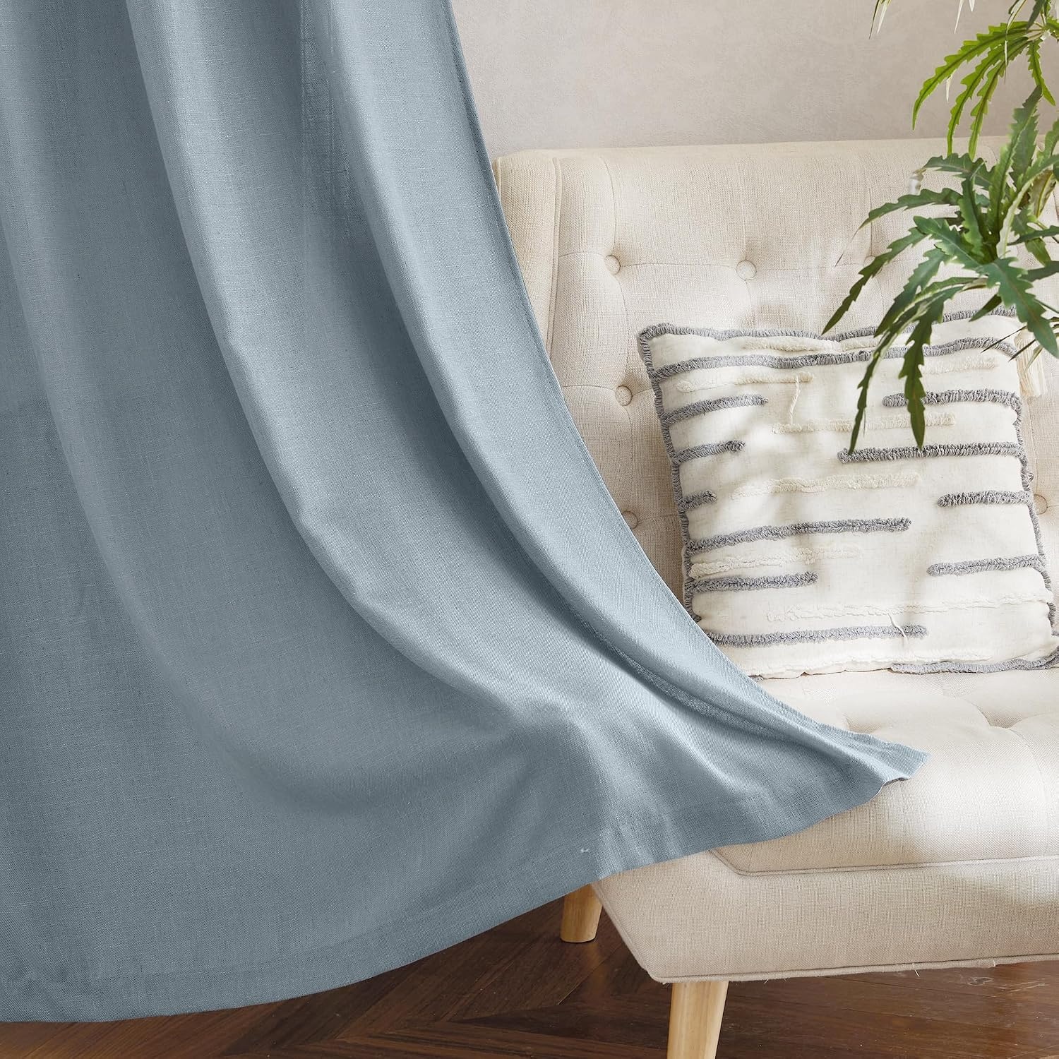 image:imageNICETOWN White Linen Sheer Curtains and Drapes 84 inches Long Rod Pocket amp Back Tab semitransparent with Light Through Vertical Window Treatments for Sliding Glass Door amp Living Room 52W Set of 2Linen Mist Blue