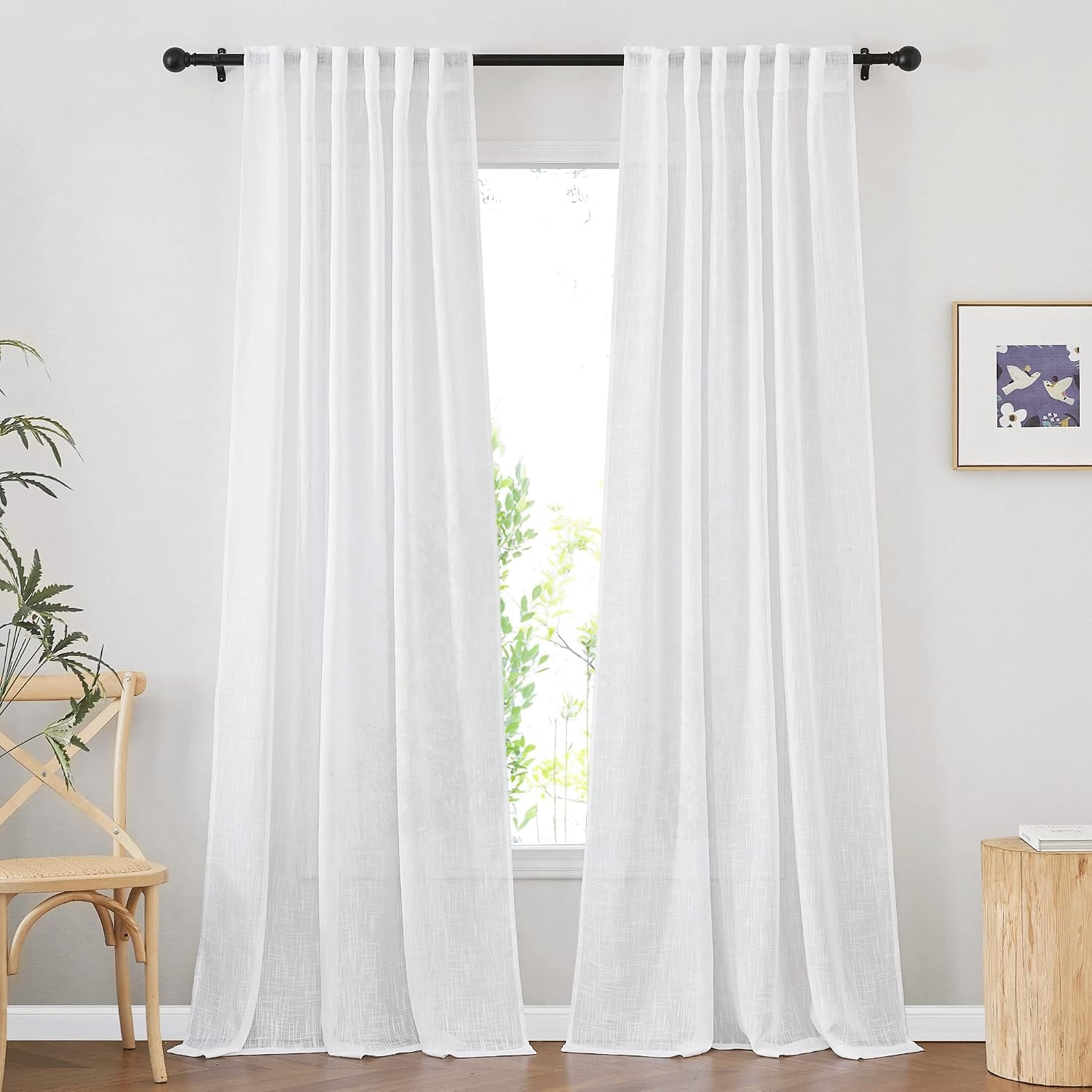 image:imageNICETOWN White Linen Sheer Curtains and Drapes 84 inches Long Rod Pocket amp Back Tab semitransparent with Light Through Vertical Window Treatments for Sliding Glass Door amp Living Room 52W Set of 2White