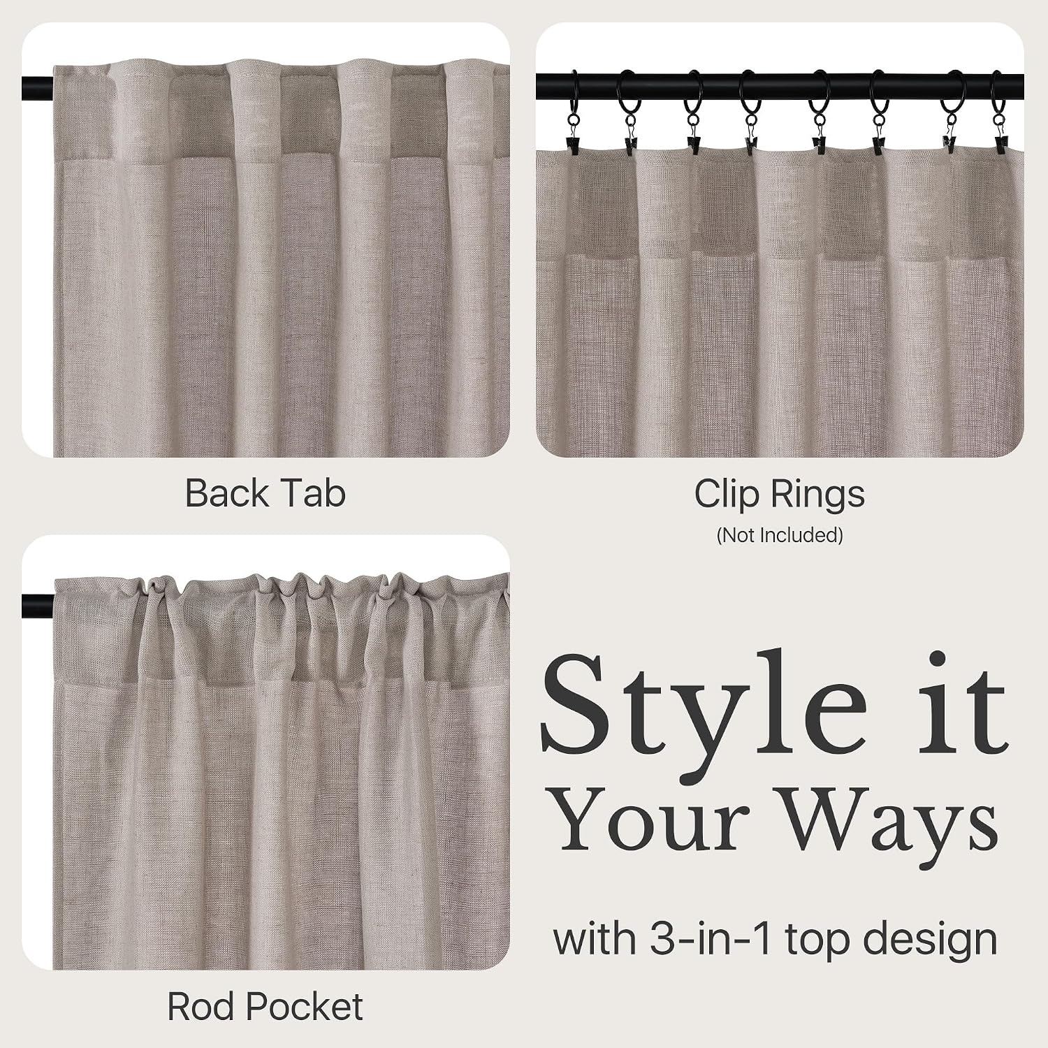 image:imageNICETOWN White Linen Sheer Curtains and Drapes 84 inches Long Rod Pocket amp Back Tab semitransparent with Light Through Vertical Window Treatments for Sliding Glass Door amp Living Room 52W Set of 2Birch