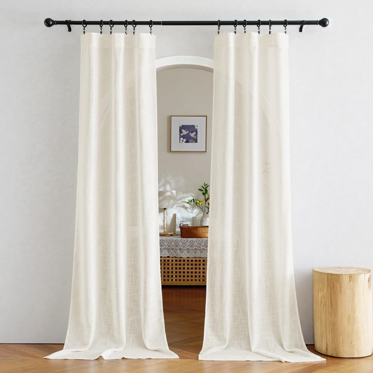 image:imageNICETOWN White Linen Sheer Curtains and Drapes 84 inches Long Rod Pocket amp Back Tab semitransparent with Light Through Vertical Window Treatments for Sliding Glass Door amp Living Room 52W Set of 2Natural
