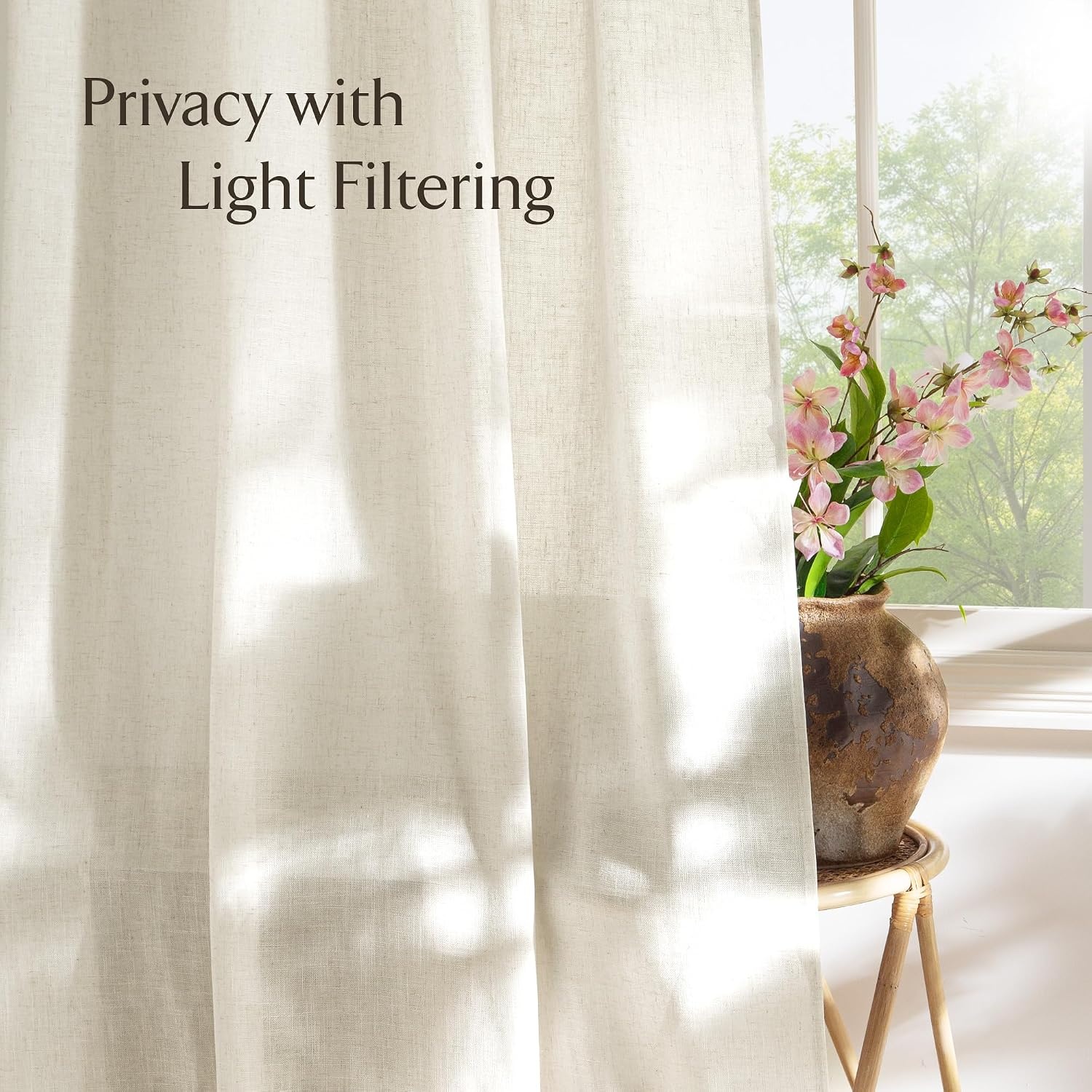image:imageNICETOWN White Linen Sheer Curtains and Drapes 84 inches Long Rod Pocket amp Back Tab semitransparent with Light Through Vertical Window Treatments for Sliding Glass Door amp Living Room 52W Set of 2Linen