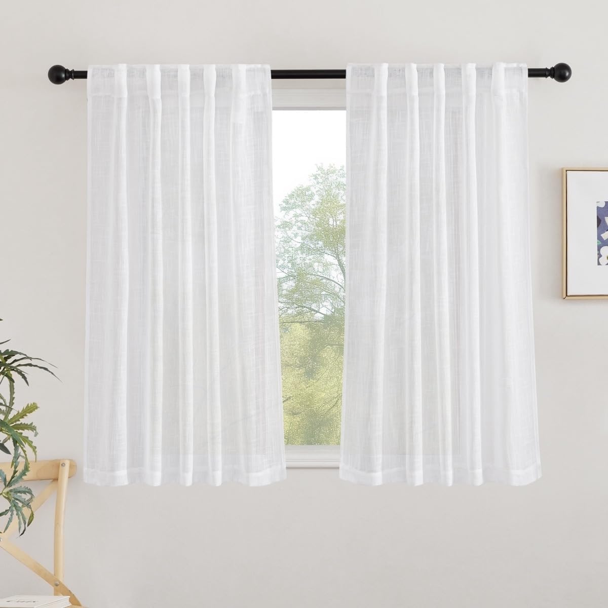 image:imageNICETOWN White Linen Sheer Curtains and Drapes 84 inches Long Rod Pocket amp Back Tab semitransparent with Light Through Vertical Window Treatments for Sliding Glass Door amp Living Room 52W Set of 2White