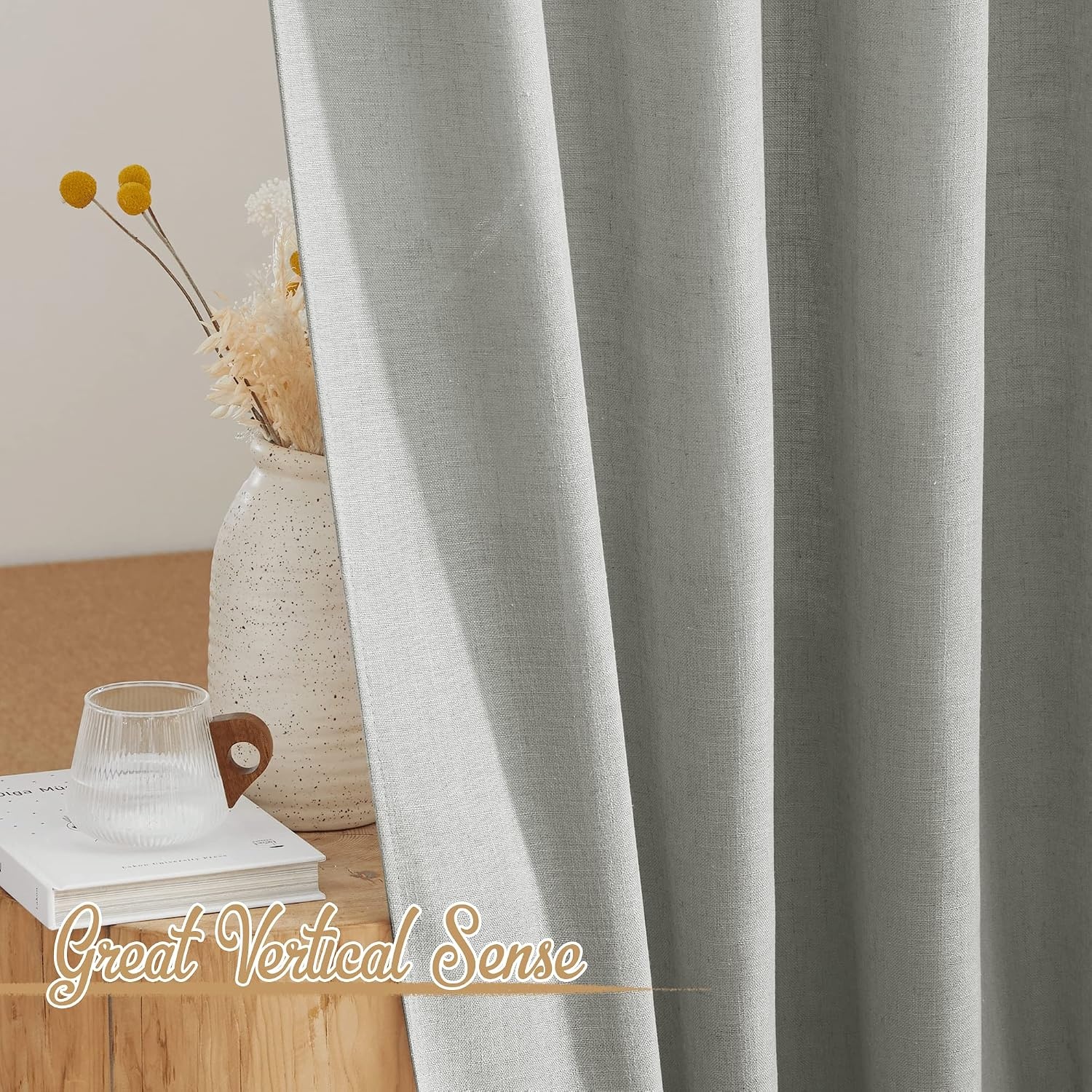 image:imageNICETOWN White Linen Sheer Curtains and Drapes 84 inches Long Rod Pocket amp Back Tab semitransparent with Light Through Vertical Window Treatments for Sliding Glass Door amp Living Room 52W Set of 2Linen Gray