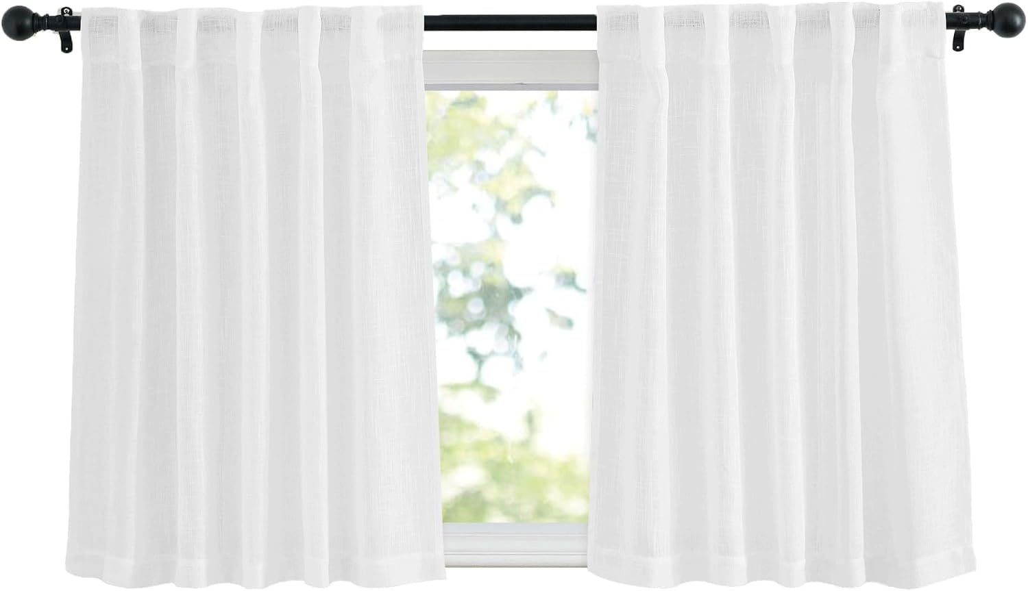 image:imageNICETOWN White Linen Sheer Curtains and Drapes 84 inches Long Rod Pocket amp Back Tab semitransparent with Light Through Vertical Window Treatments for Sliding Glass Door amp Living Room 52W Set of 2White
