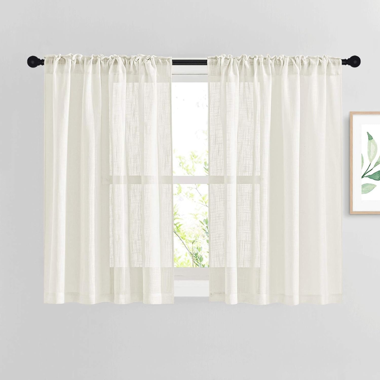 image:imageNICETOWN White Linen Sheer Curtains and Drapes 84 inches Long Rod Pocket amp Back Tab semitransparent with Light Through Vertical Window Treatments for Sliding Glass Door amp Living Room 52W Set of 2Natural